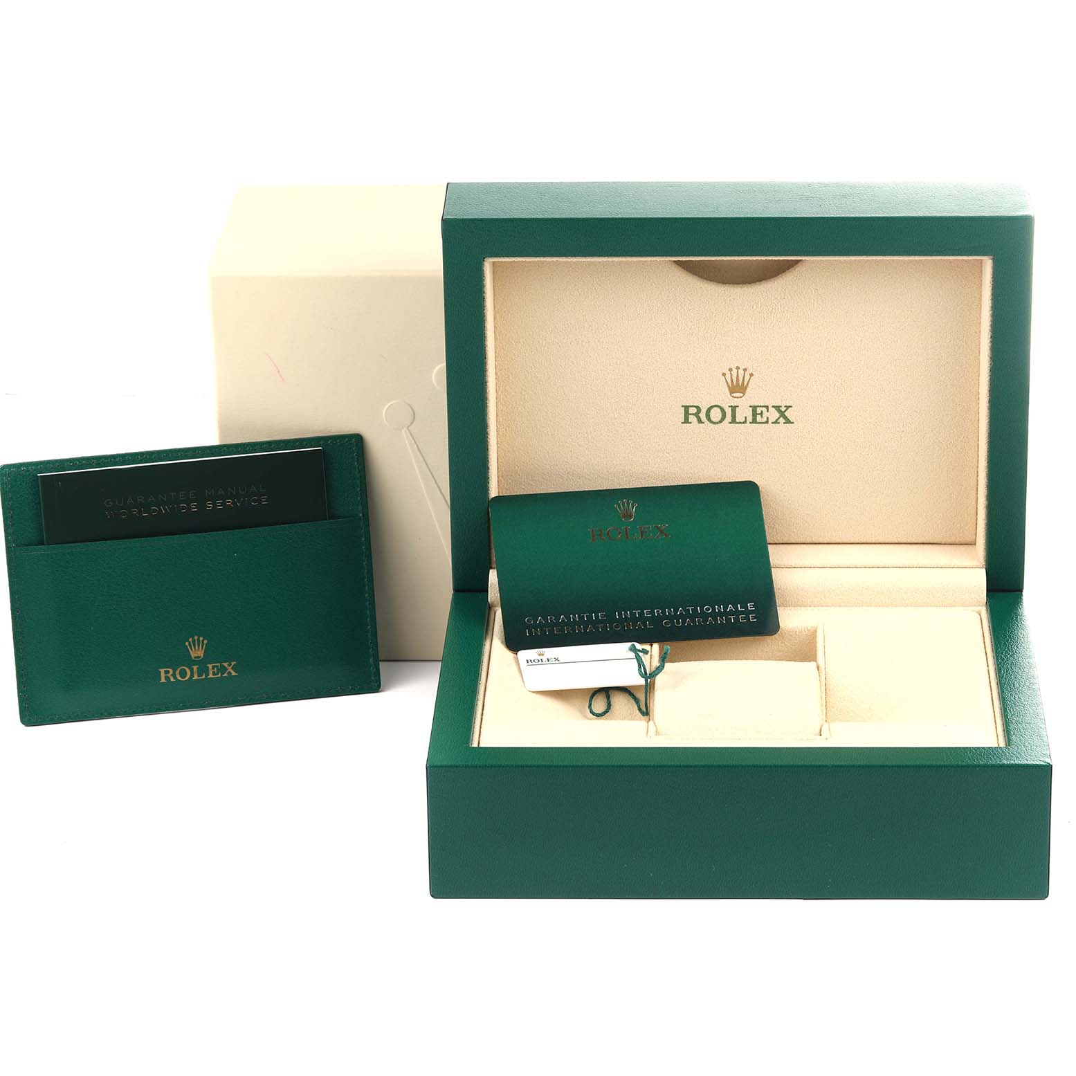 The image shows the packaging, warranty card, and accessories for a Rolex Explorer 226570 Men's Stainless Steel White Dial 226570 Men's Stainless Steel White Dial watch.