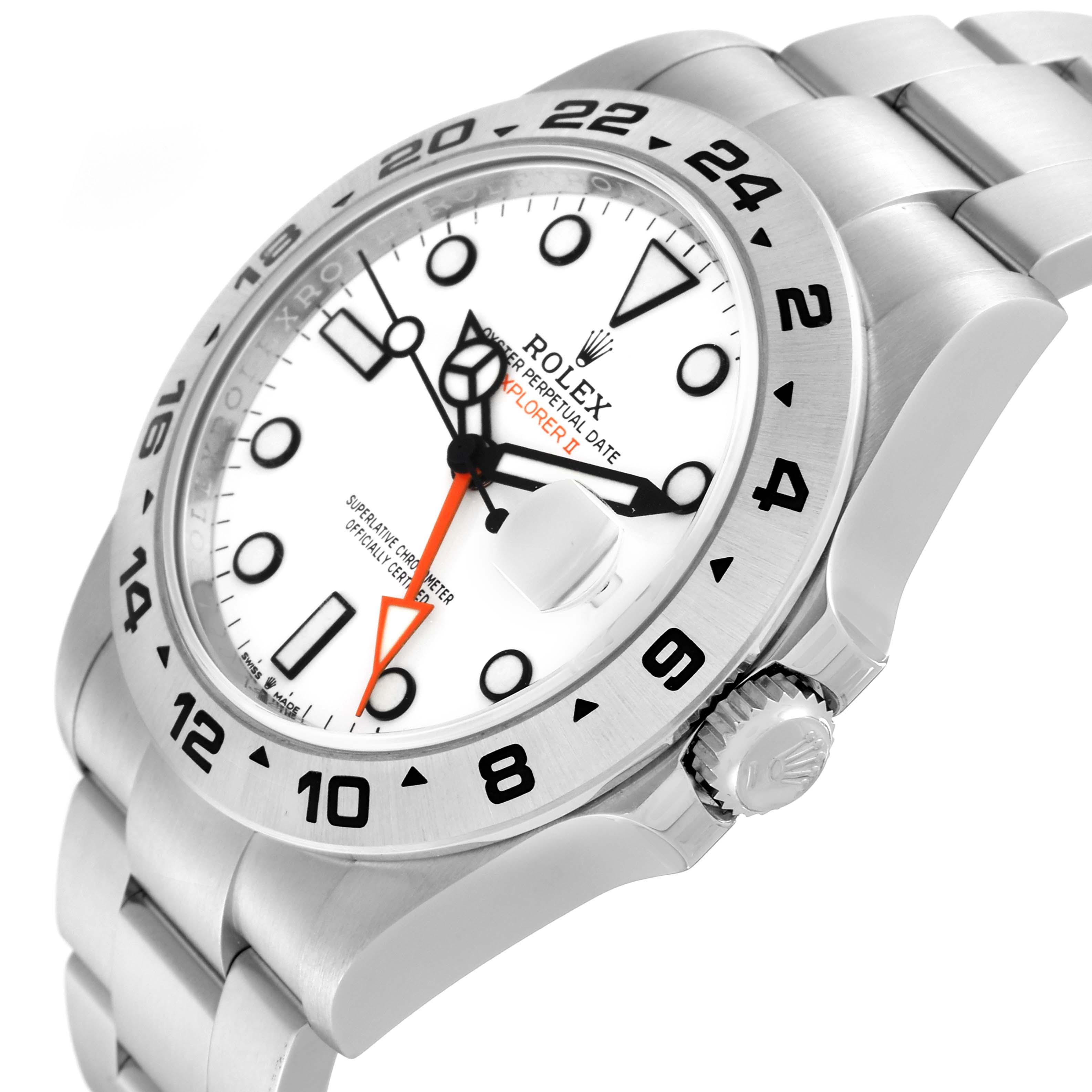 The image shows a close-up angle of the Rolex Explorer 226570 Men's Stainless Steel White Dial 226570 Men's Stainless Steel White Dial watch, highlighting its bezel, crown, dial, and bracelet.