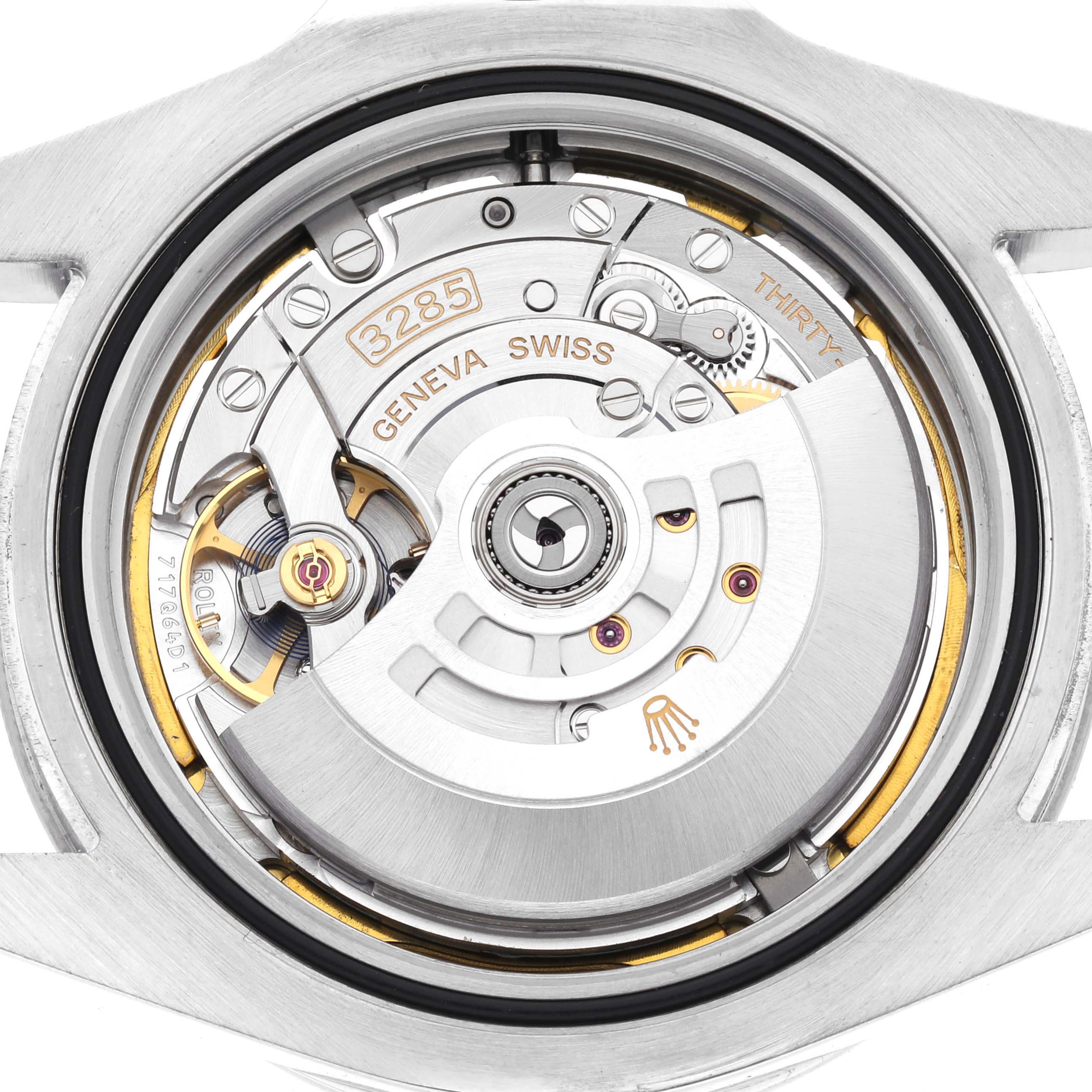 The image shows the internal mechanism of the Rolex Explorer 226570 Men's Stainless Steel White Dial 226570 Men's Stainless Steel White Dial model, featuring components of the movement and caliber 3285.