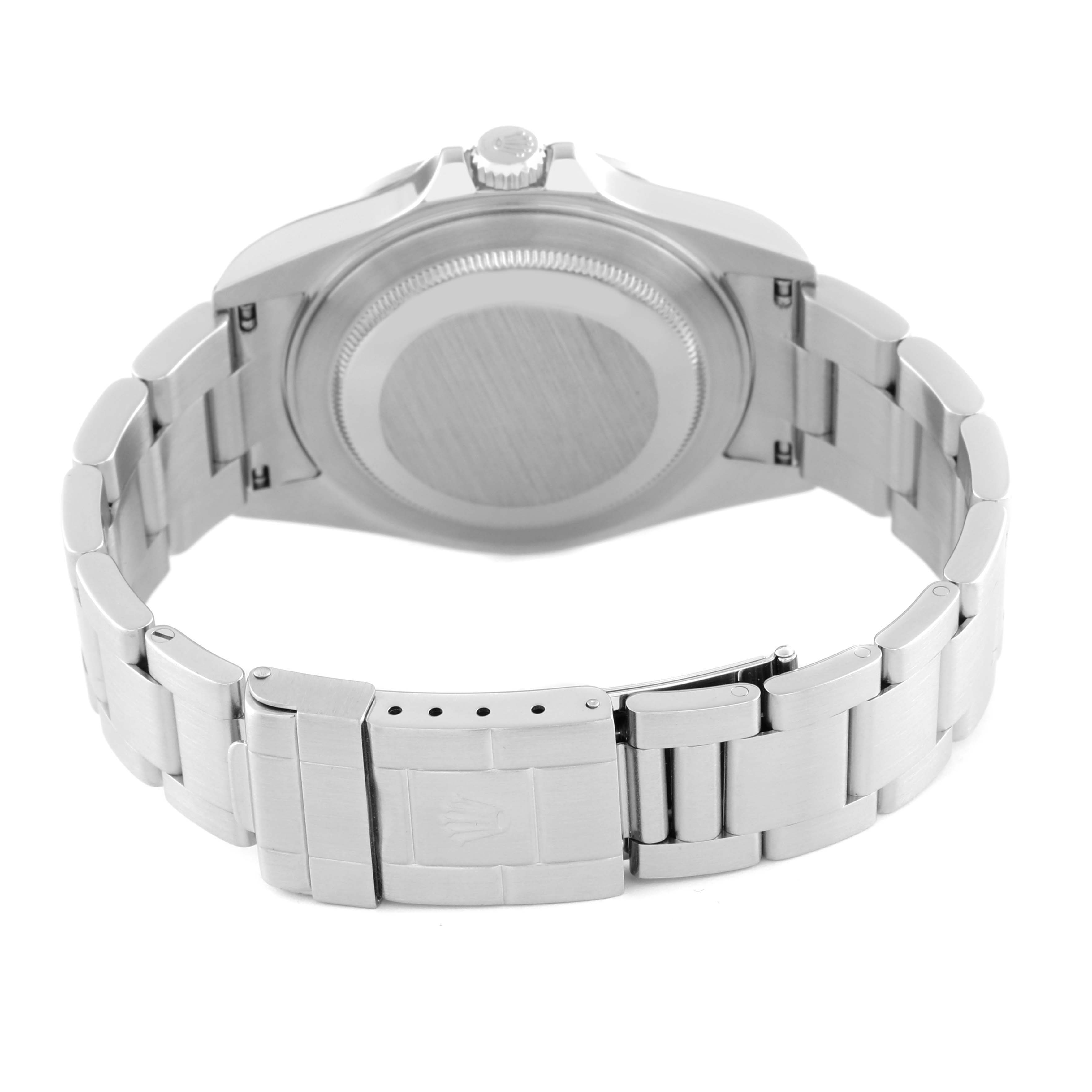 The image shows the back case and bracelet of a Rolex Explorer 16570T Men's Stainless Steel Black Dial 16570T Men's Stainless Steel Black Dial watch from a rear angle.