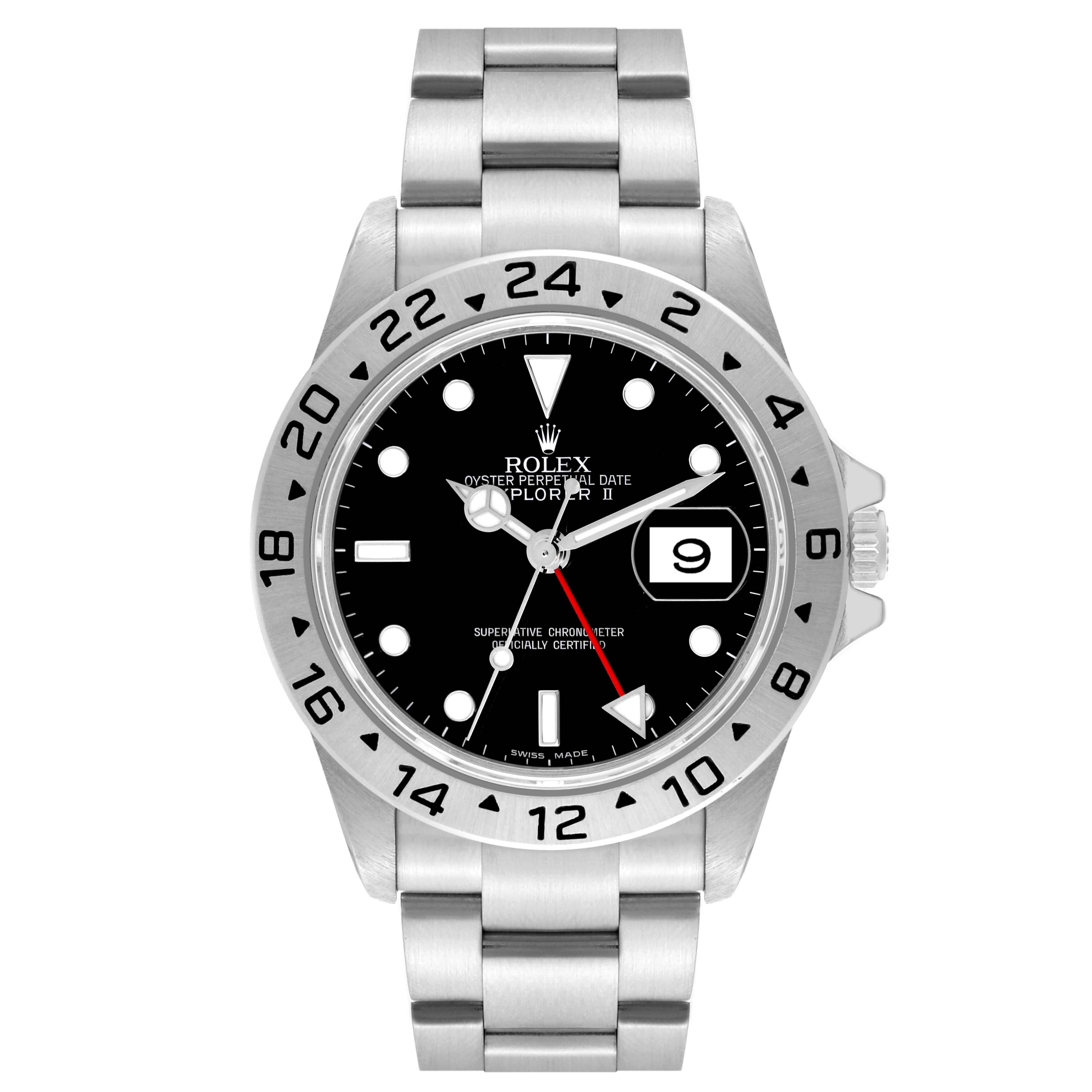 The image shows a front view of a Rolex Explorer 16570T Men's Stainless Steel Black Dial 16570T Men's Stainless Steel Black Dial watch, highlighting its face, bezel, and bracelet.