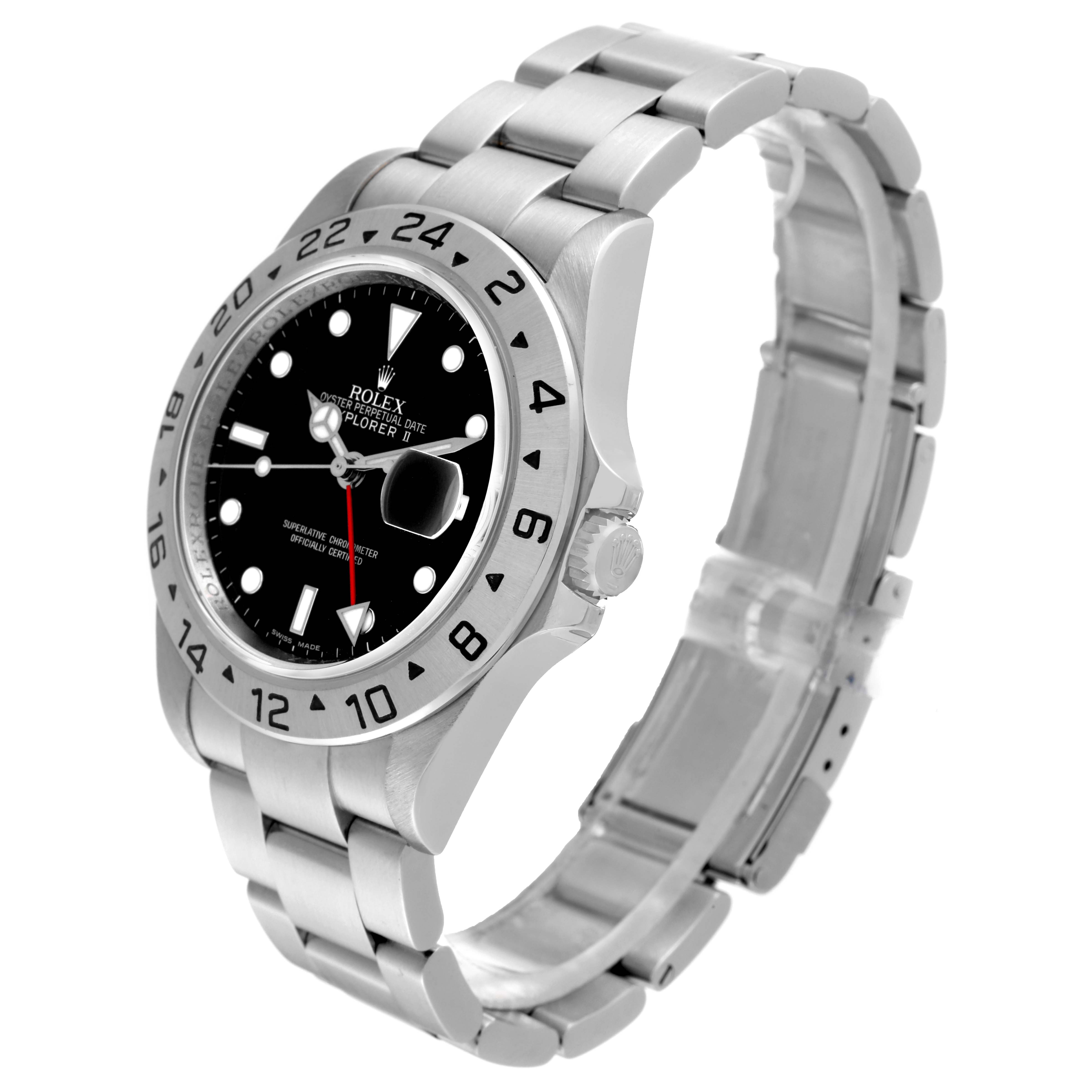 This image shows a side view of the Rolex Explorer 16570T Men's Stainless Steel Black Dial 16570T Men's Stainless Steel Black Dial watch, highlighting the dial, bezel, crown, and bracelet.