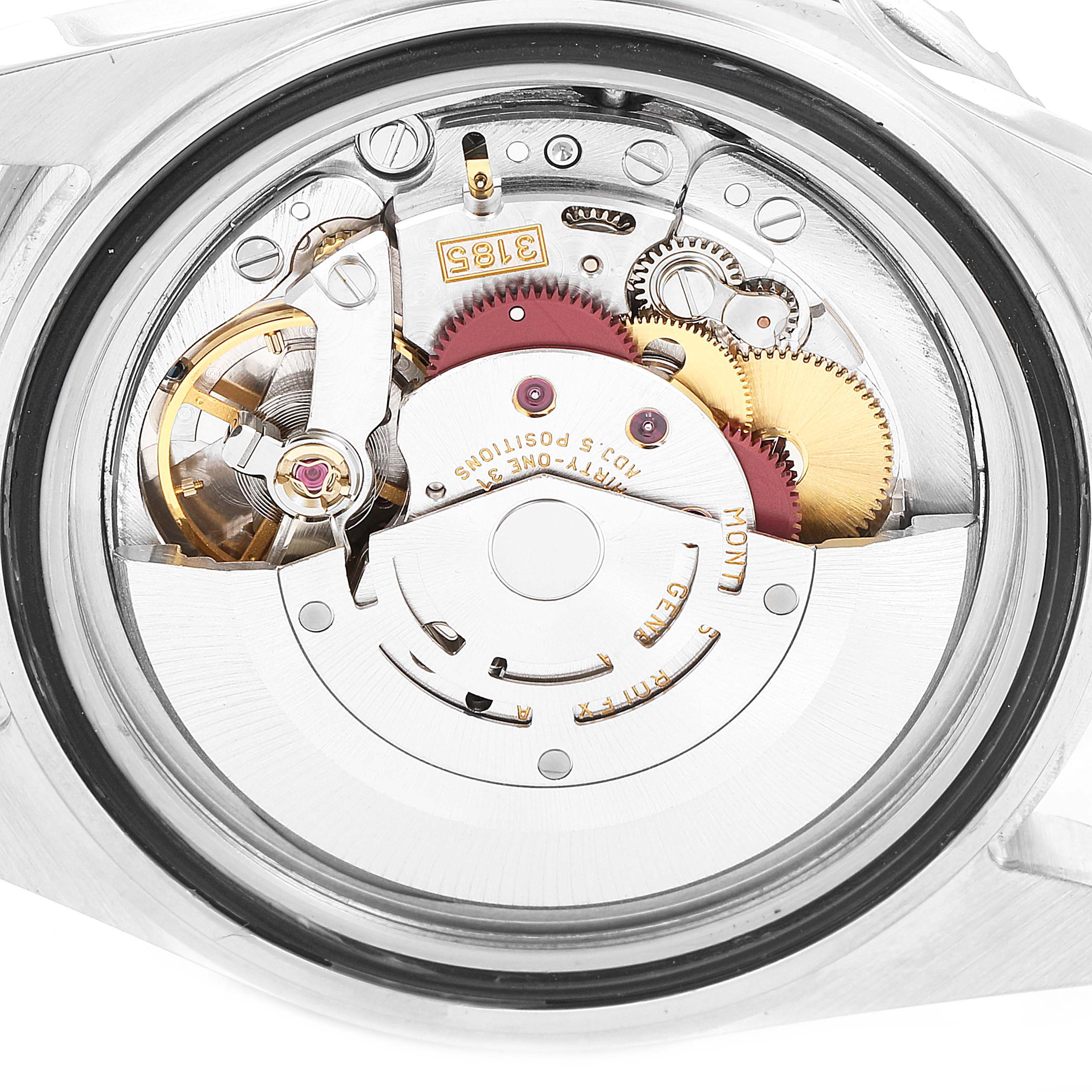 This image shows the movement and inner mechanics of a Rolex GMT-Master 16710 Men
s Stainless Steel Black Dial 16710 Men
s Stainless Steel Black Dial watch from a back angle.