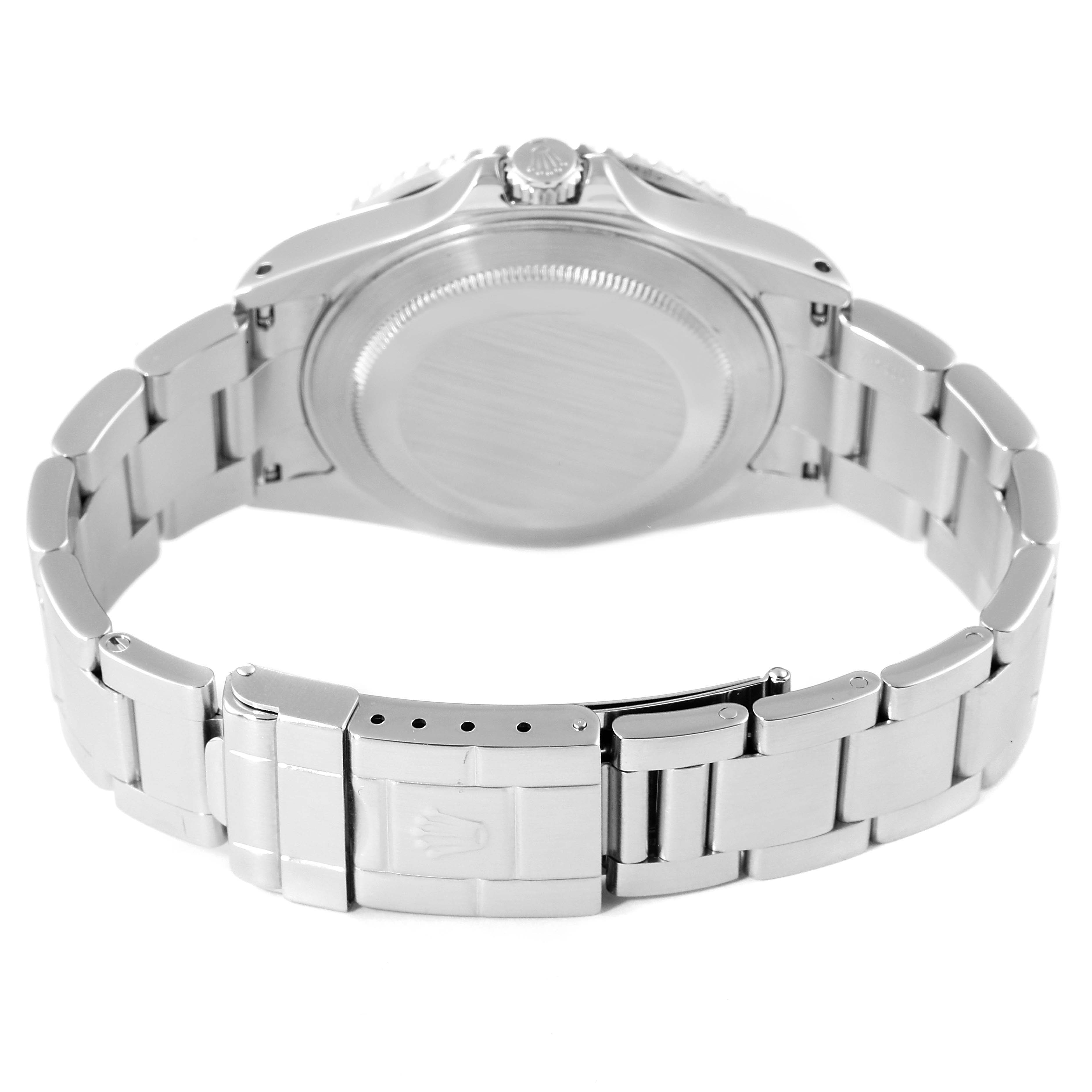 This image shows the backside and bracelet of the Rolex GMT-Master 16710 Men
s Stainless Steel Black Dial 16710 Men
s Stainless Steel Black Dial watch, highlighting its clasp and case back.