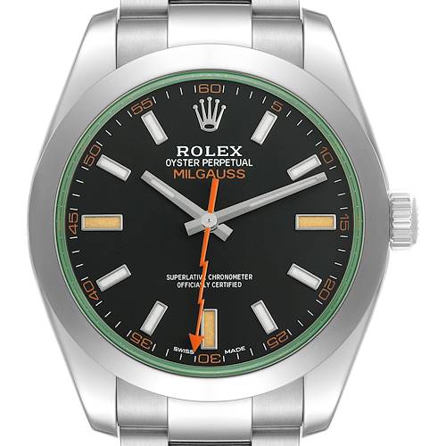 Photo of Rolex Milgauss Steel Green Crystal Black Dial Mens Watch 116400GV