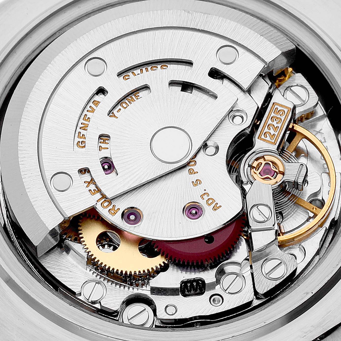 This image shows the internal mechanical movement of a Rolex Pearlmaster 80299 Women's White Gold Silver Dial 80299 Women's White Gold Silver Dial watch from a close-up angle.
