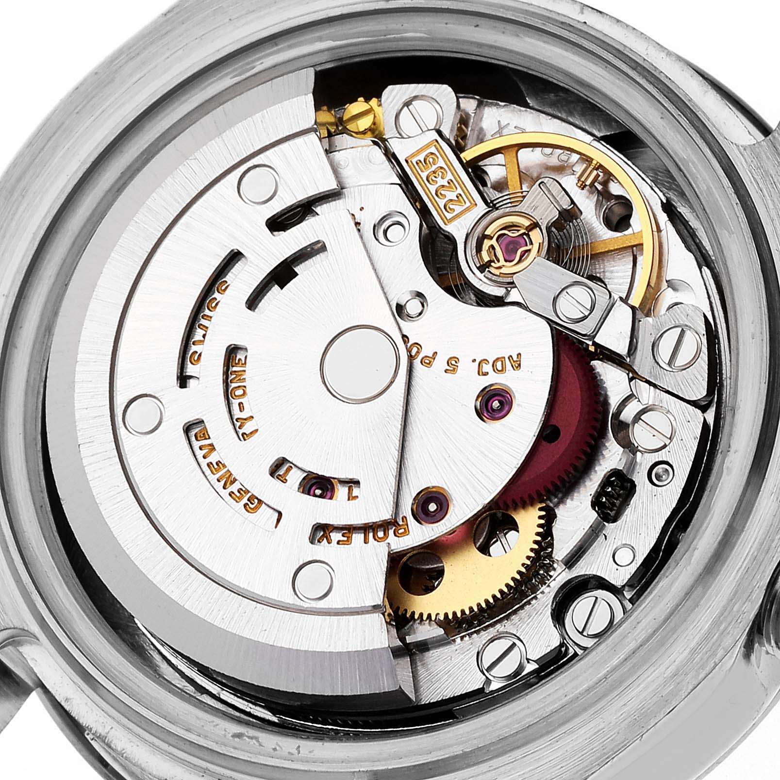 This image shows the internal mechanism of a Rolex Pearlmaster 80299 Women's White Gold Blue Dial 80299 Women's White Gold Blue Dial watch from a top-down angle.