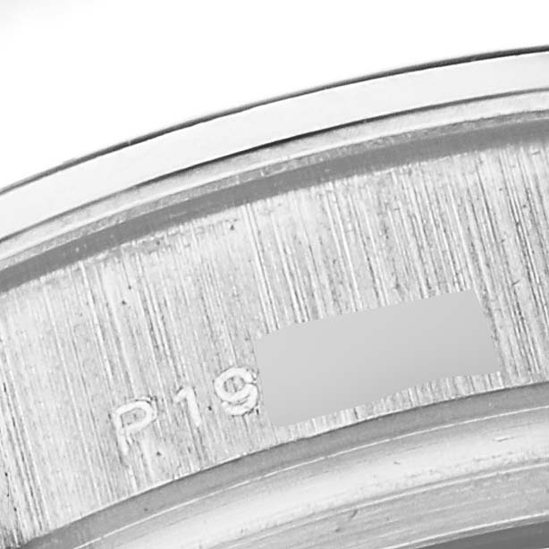 This image shows a close-up of the inner bezel or caseback of a Rolex Pearlmaster 80299 Women's White Gold Blue Dial 80299 Women's White Gold Blue Dial watch.