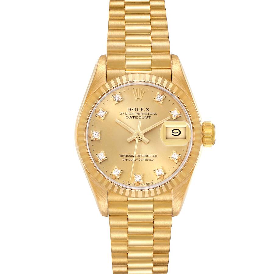 Rolex President Datejust Yellow Gold Diamond Dial Ladies Watch 69178 SwissWatchExpo