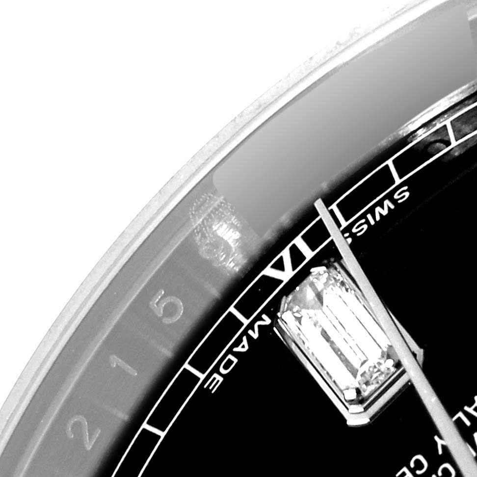 The image shows a close-up of the dial and Swiss marking on a President model by Rolex, focusing on the VI position.