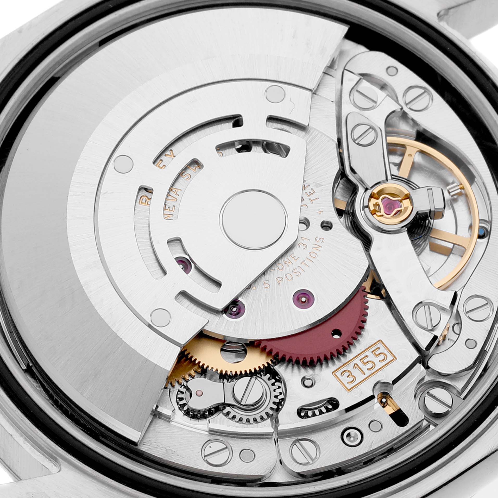 The image shows the internal movement parts of a Rolex President 118239 Men's White Gold White Dial 118239 Men's White Gold White Dial model watch from a top-down angle.