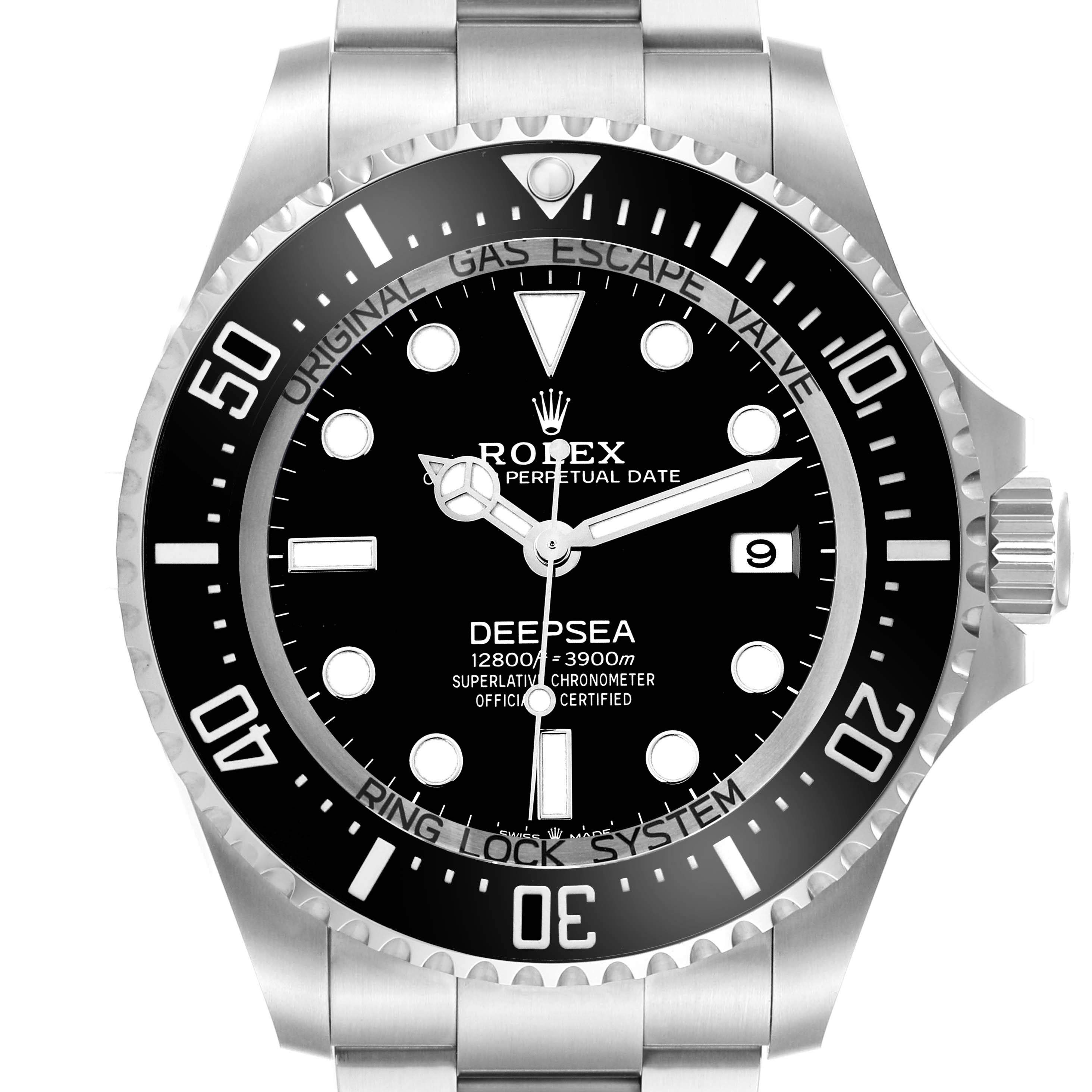 The Rolex Sea-Dweller 136660 Men
s Stainless Steel Black Dial is shown from a front angle, highlighting the dial, bezel, and crown.