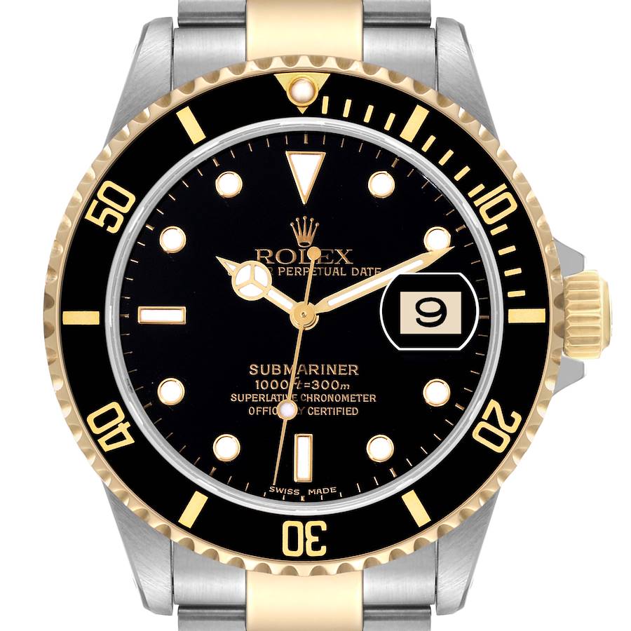 Rolex Submariner Steel Yellow Gold Black Dial Mens Watch 16613 Box Papers SwissWatchExpo