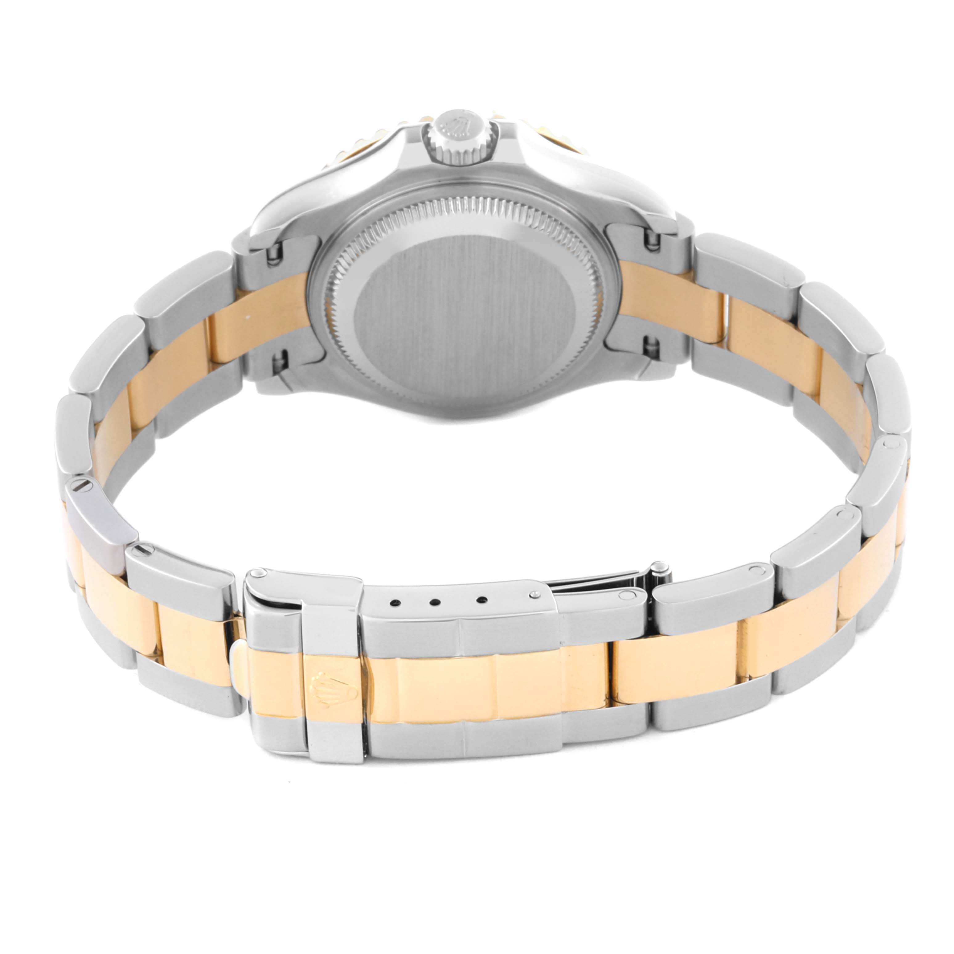 This image shows the back and bracelet of a Rolex Yacht-Master 169623 Women's Steel and Gold (two tone) Grey Dial 169623 Women's Steel and Gold (two tone) Grey Dial watch from a rear angle.
