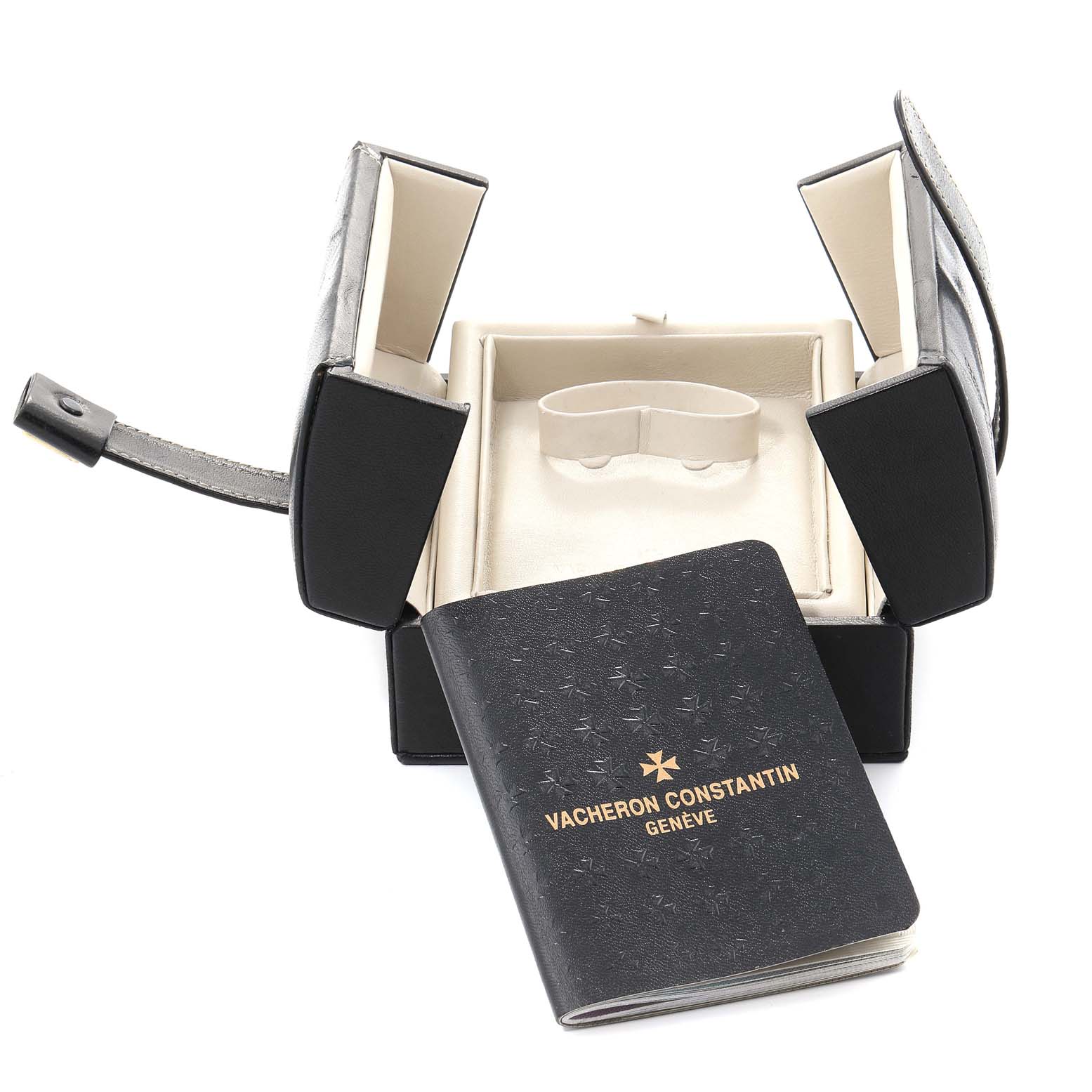 The image shows the packaging, case, and documentation for a Vacheron Constantin Overseas 49150/000R-9338 Men's Rose Gold Brown Dial 49150/000R-9338 Men's Rose Gold Brown Dial watch.