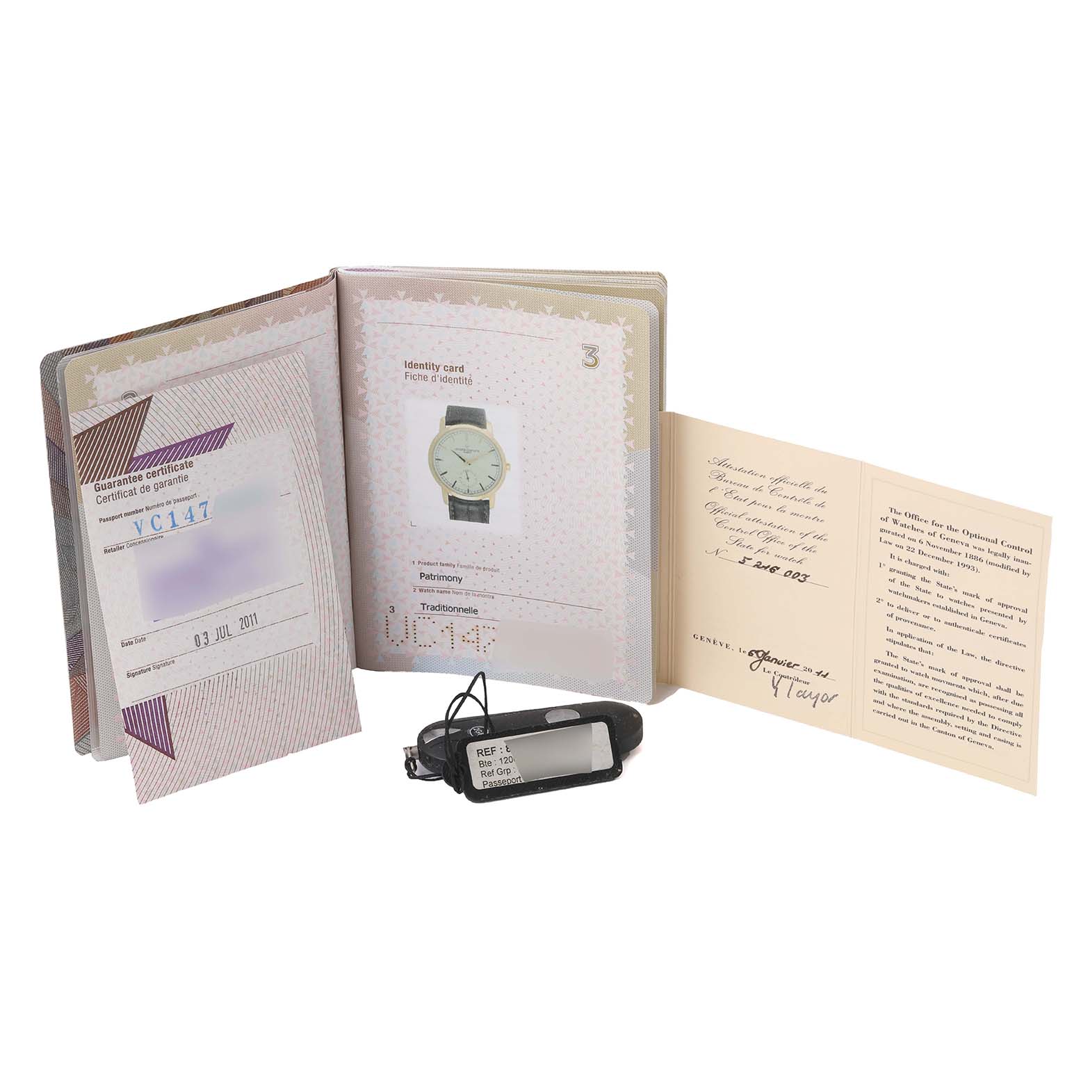 The image shows the documentation and accessories for the Vacheron Constantin Traditionnelle 82172/000R-9382 Men's Rose Gold Silver Dial 82172/000R-9382 Men's Rose Gold Silver Dial watch, including certificates and a case.