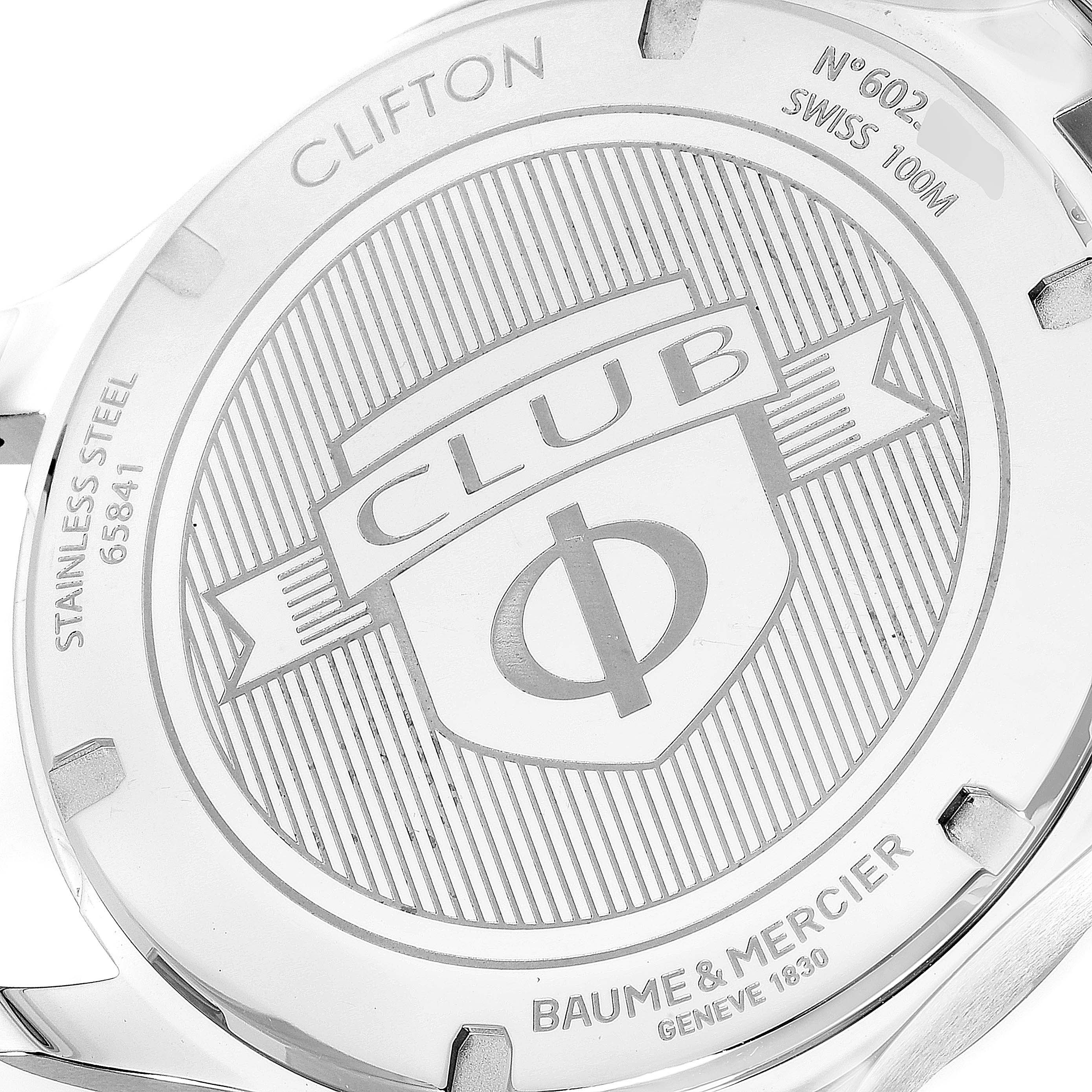 This is a close-up view of the back case of a Clifton model by Baume & Mercier, showcasing the engravings.