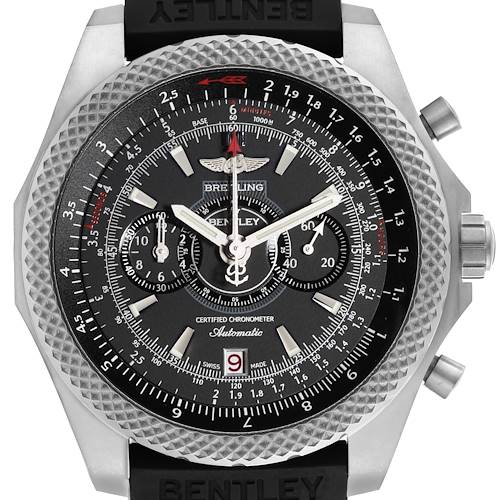 The Breitling Limited Series watch is shown from a front angle, featuring its bezel, dial, subdials, and pushers.