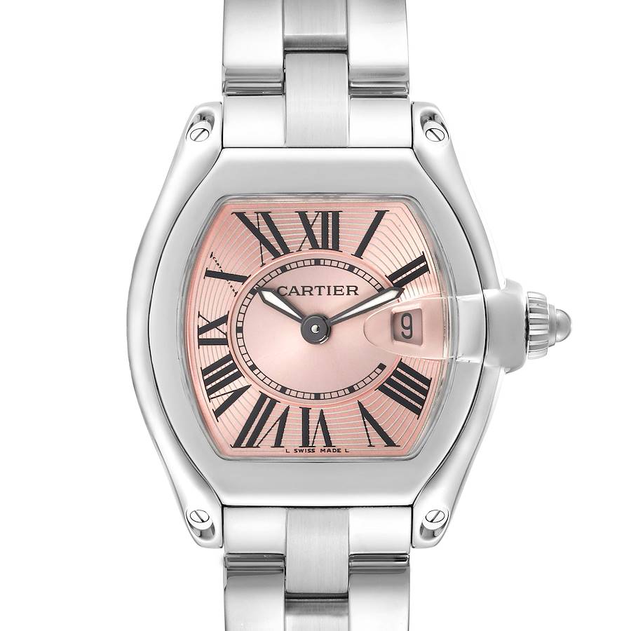 Cartier Roadster Small Pink Dial Steel Ladies Watch W62017V3 Box Papers SwissWatchExpo