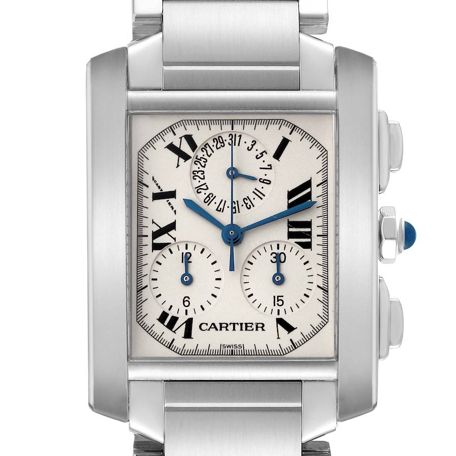 Cartier Tank Francaise Chronoflex Chronograph Steel Mens Watch W51001Q3 SwissWatchExpo