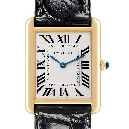 Photo of Cartier Tank Solo Yellow Gold Steel Black Strap Mens Watch W1018855 Card