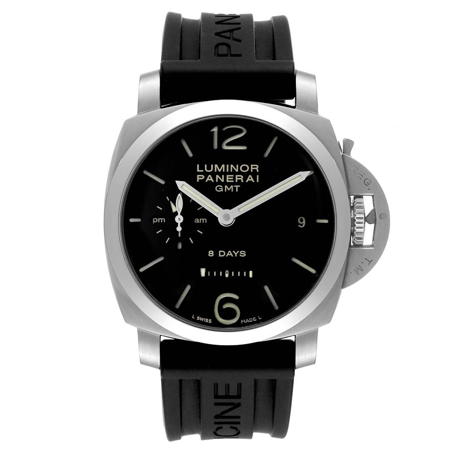 Panerai Luminor 1950 8 Days GMT 24H Steel Mens Watch PAM00233 Box