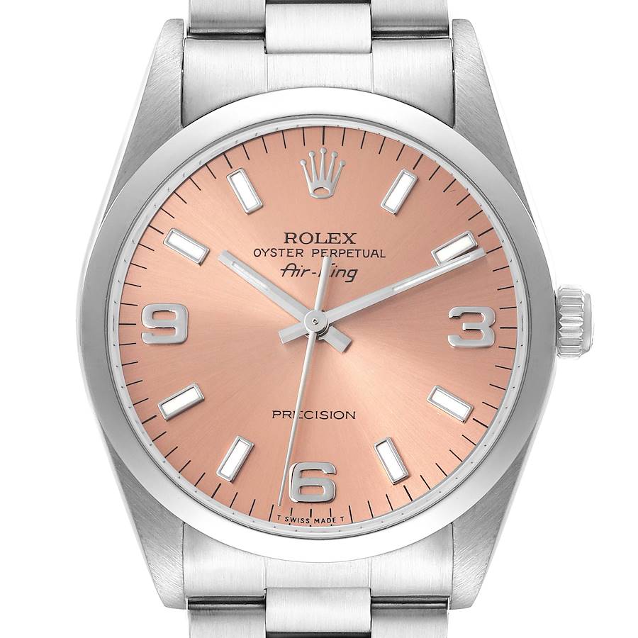 Rolex Air King Salmon Dial Smooth Bezel Steel Mens Watch 14000 SwissWatchExpo