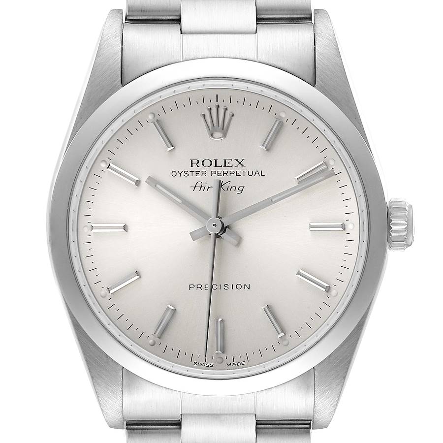 Rolex Air King Silver Dial Smooth Bezel Steel Mens Watch 14000 Box Papers SwissWatchExpo