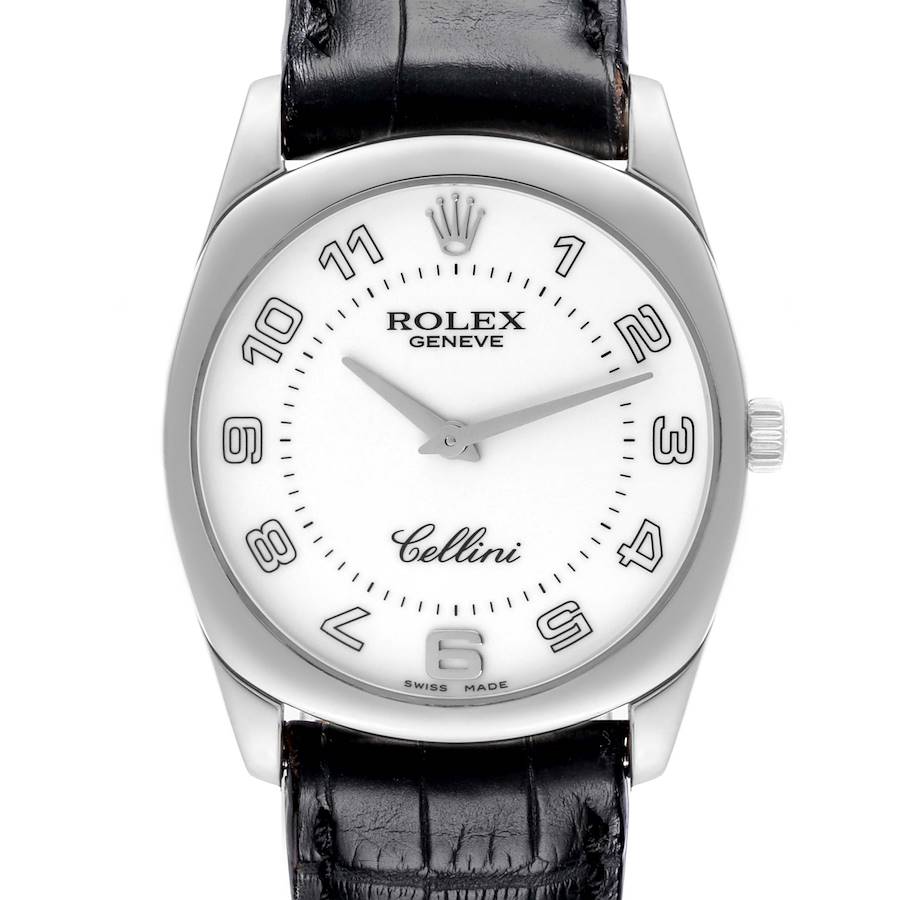 Rolex Cellini Danaos White Gold Black Strap Mens Watch 4233 Card SwissWatchExpo