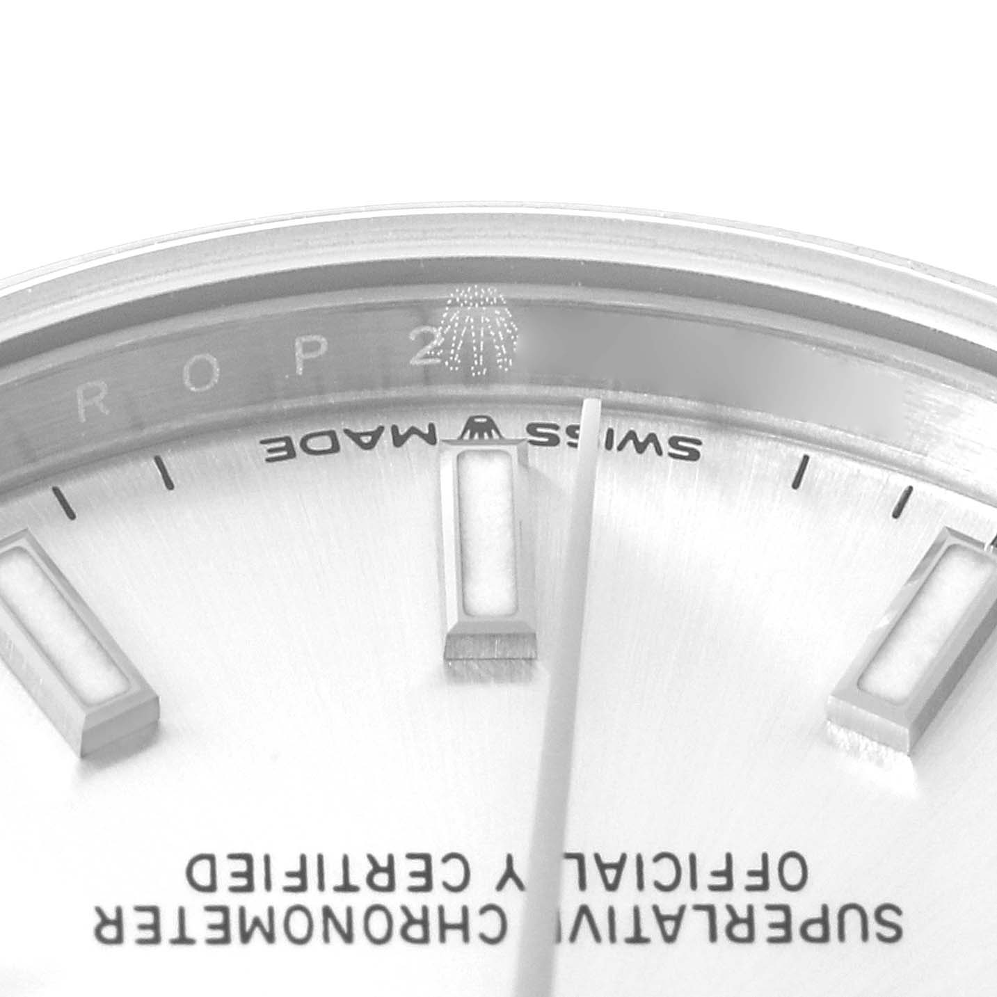The image shows a close-up view of the dial on a Rolex Datejust 278240 Women's Stainless Steel Silver Dial 278240 Women's Stainless Steel Silver Dial watch, focusing on the "Swiss Made" text and markers.
