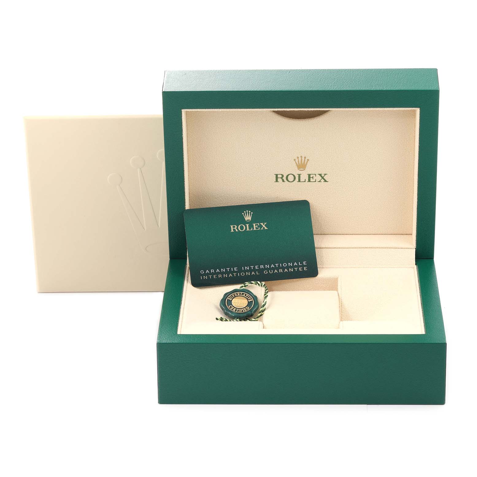 The image shows the packaging, guarantee card, and tag of a Rolex Datejust 278240 Women's Stainless Steel Silver Dial 278240 Women's Stainless Steel Silver Dial watch.