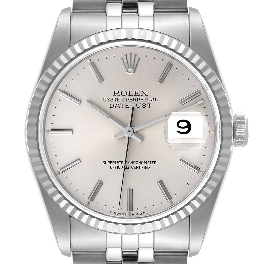 Rolex Datejust Steel White Gold Silver Dial Mens Watch 16234 SwissWatchExpo