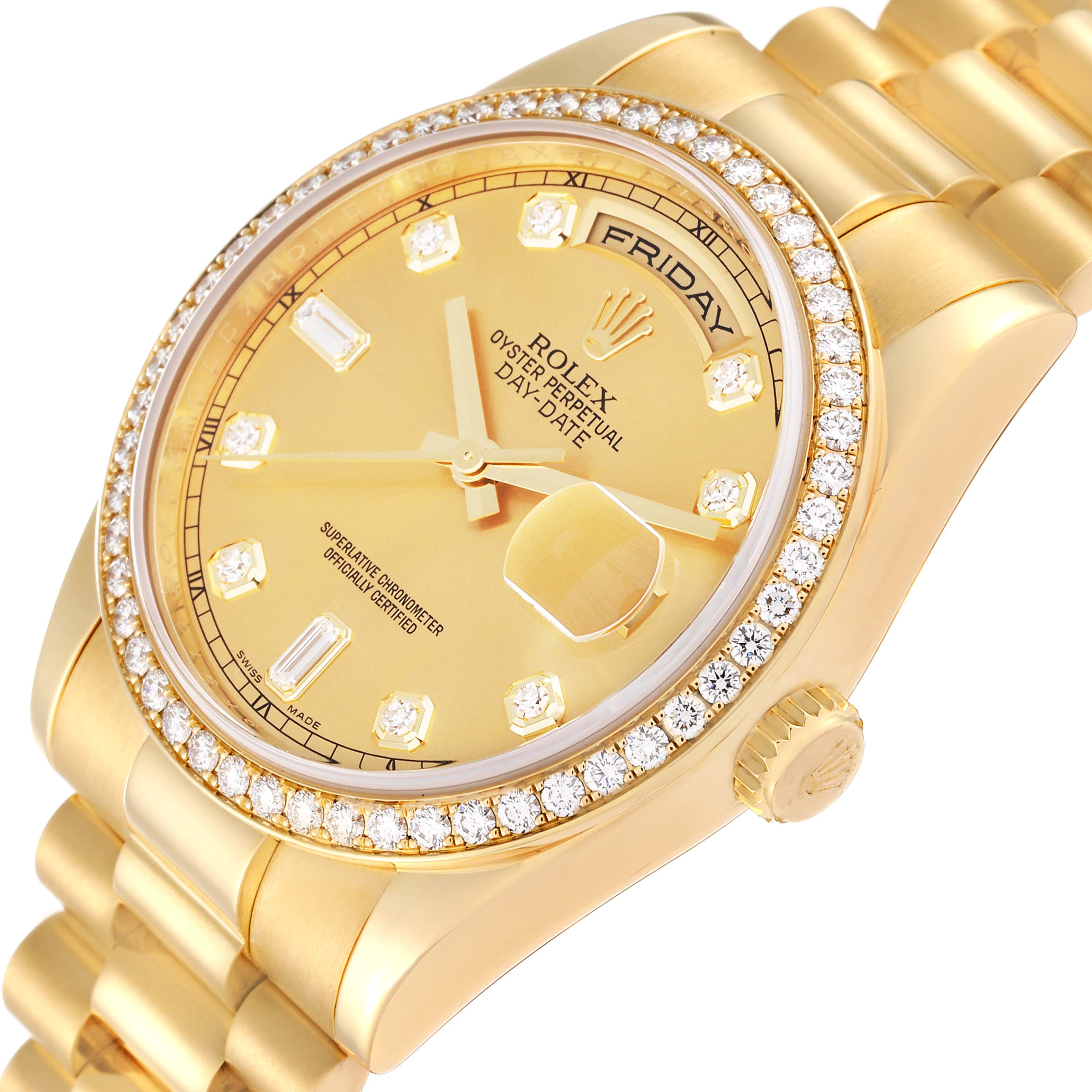 Rolex Day Date President Yellow Gold Diamond Bezel Mens Watch 118348 ...