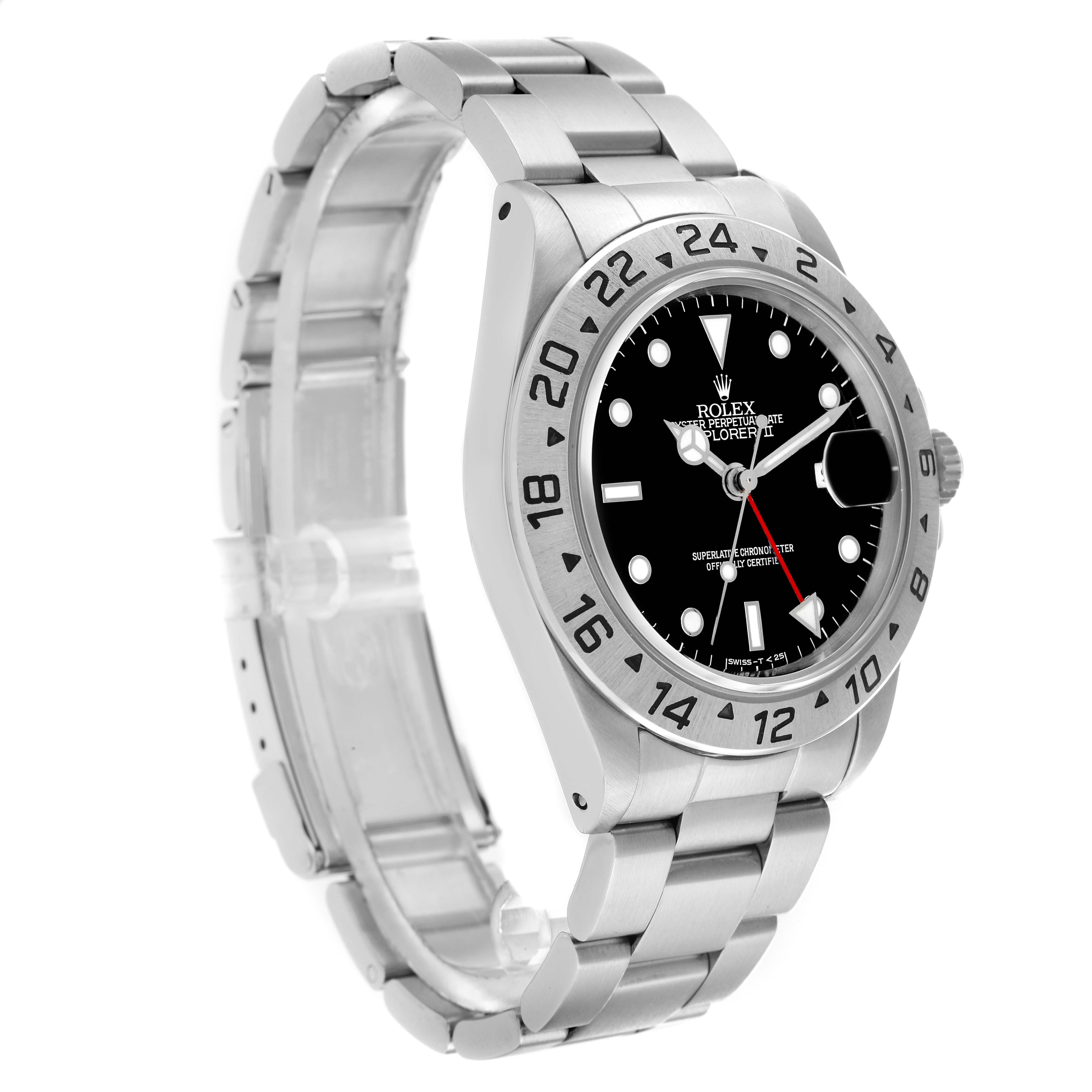 The Rolex Explorer 16570 Men
s Stainless Steel Black Dial model is shown at a slight angle, highlighting the dial, bezel, and bracelet.