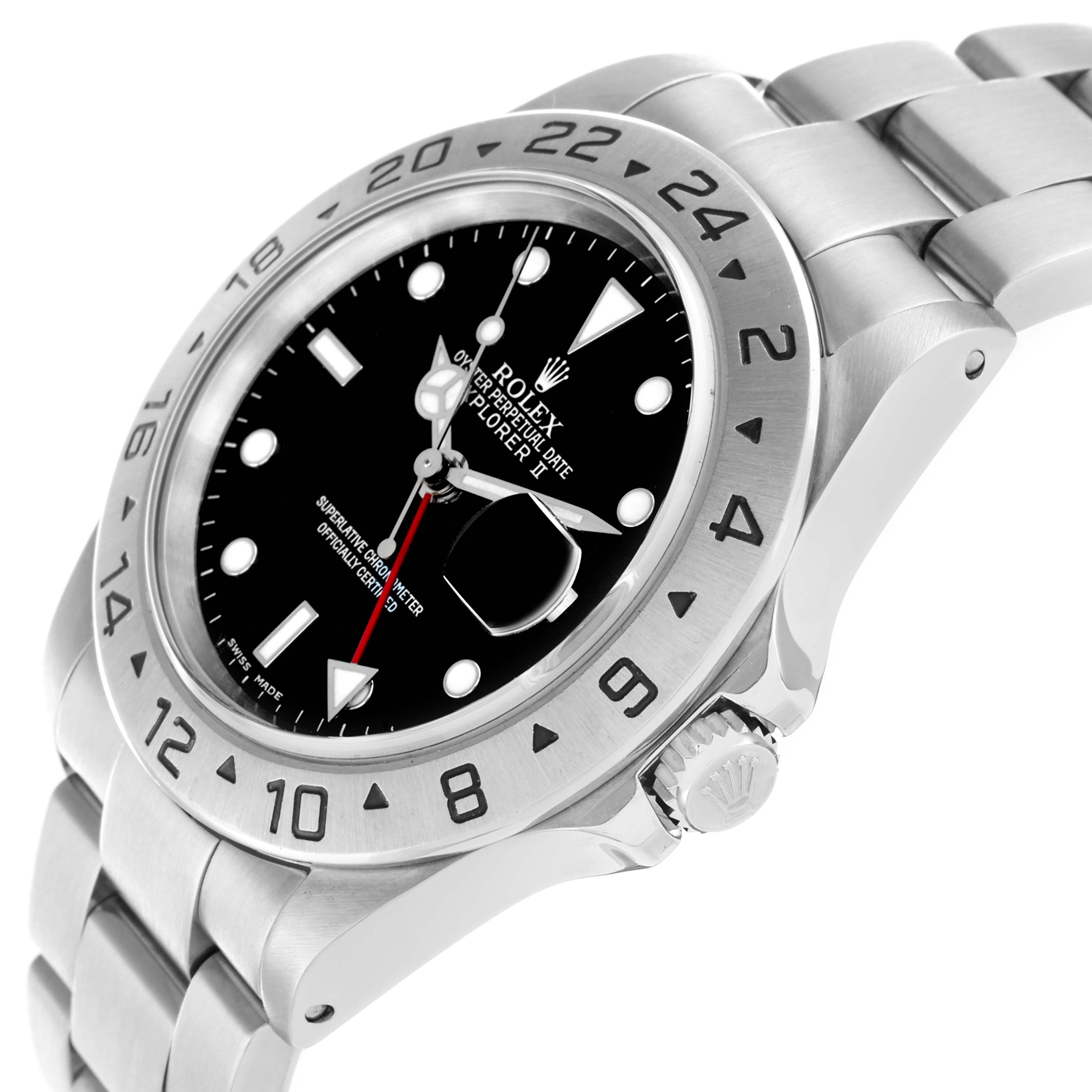 The Rolex Explorer 16570 Men
s Stainless Steel Black Dial model is shown at an oblique angle, displaying the bezel, crown, and bracelet clearly.