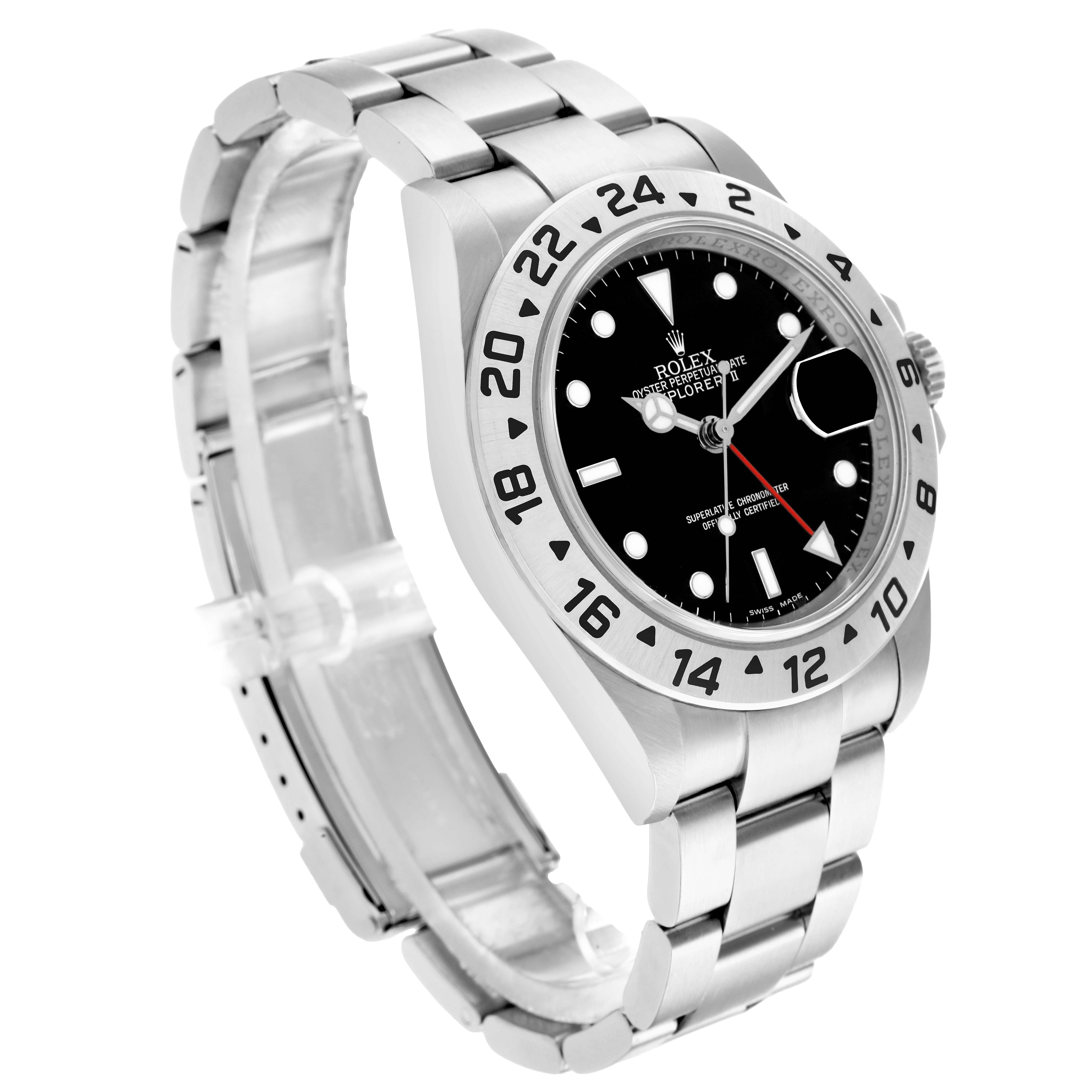 The Rolex Explorer 16570 Men
s Stainless Steel Black Dial watch is shown at a three-quarter angle, featuring the bezel, dial, crown, and bracelet.