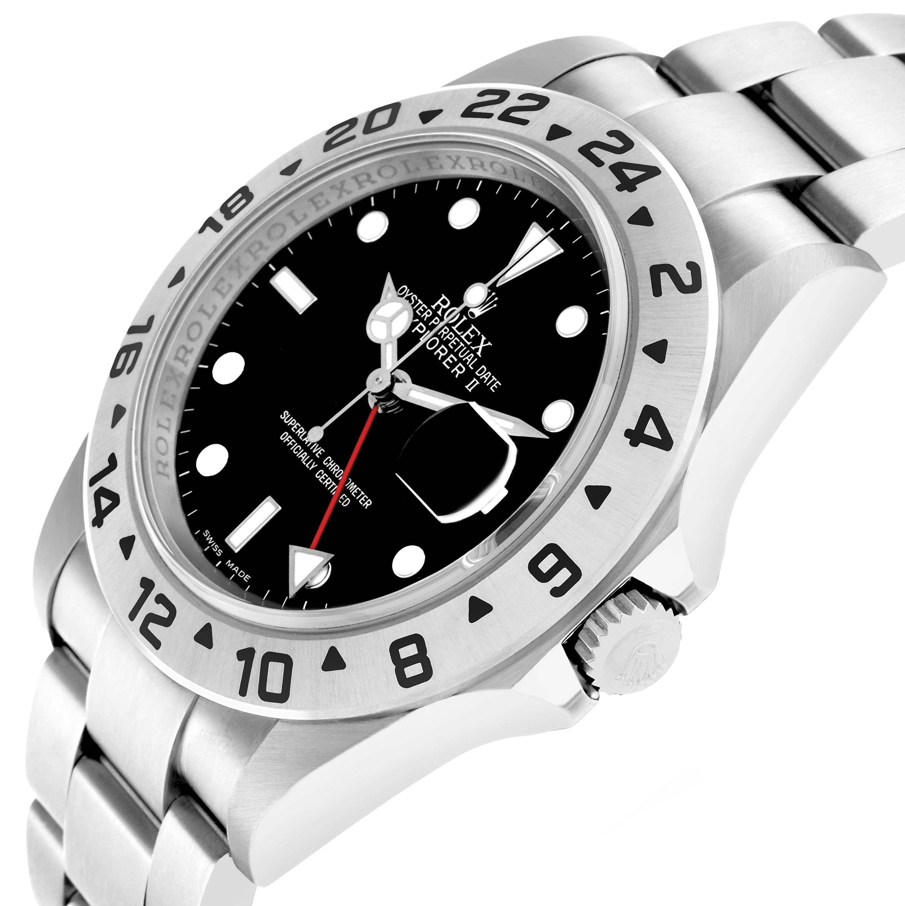 The Rolex Explorer 16570 Men
s Stainless Steel Black Dial watch is shown at a three-quarter angle, highlighting the bezel, dial, and bracelet.