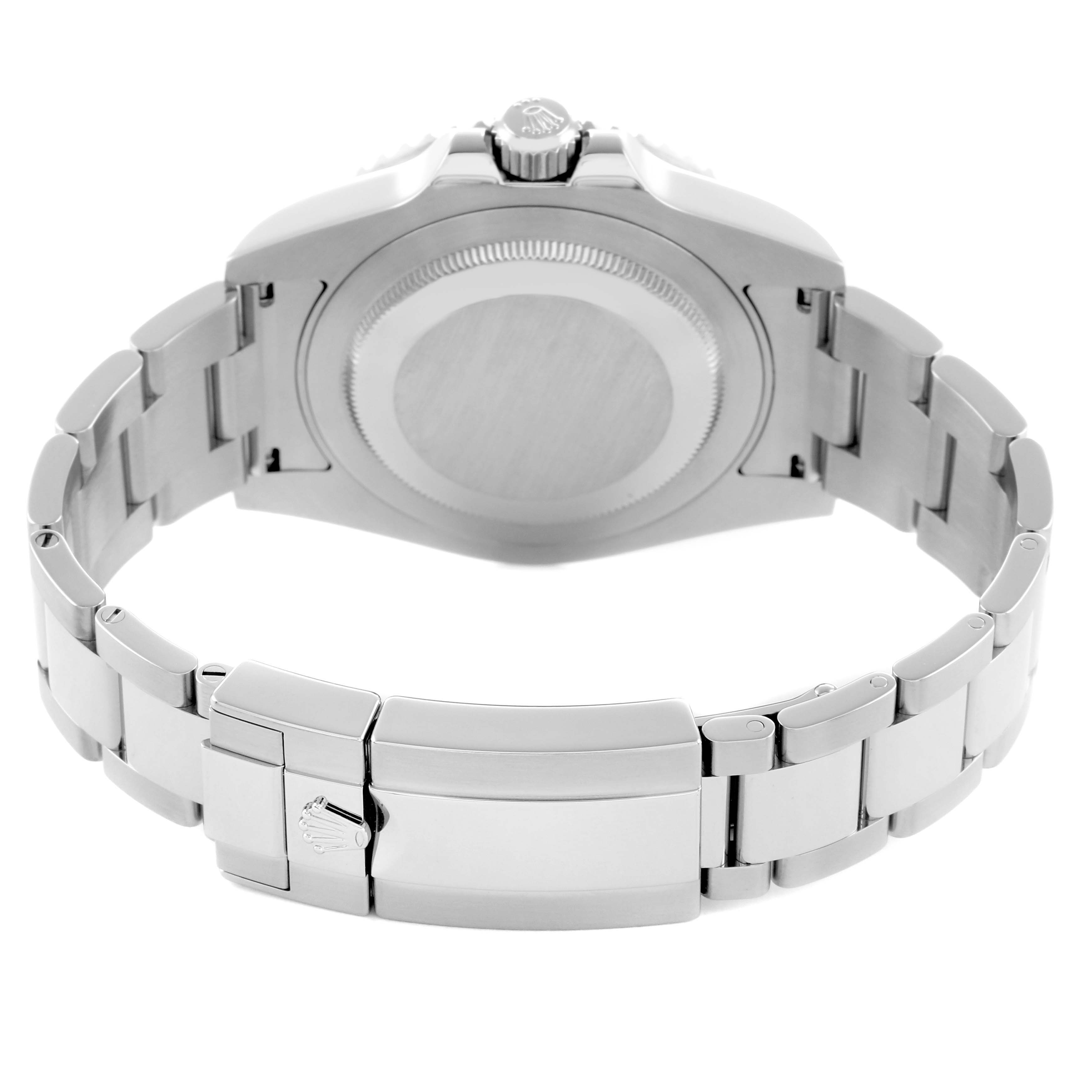 The image shows the back view of a Rolex GMT-Master 116710 Men
s Stainless Steel Black Dial, focusing on the clasp and bracelet.