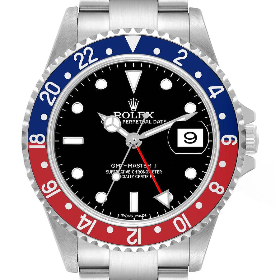 Rolex GMT Master II Blue Red Pepsi Error Dial Steel Mens Watch 16710 SwissWatchExpo