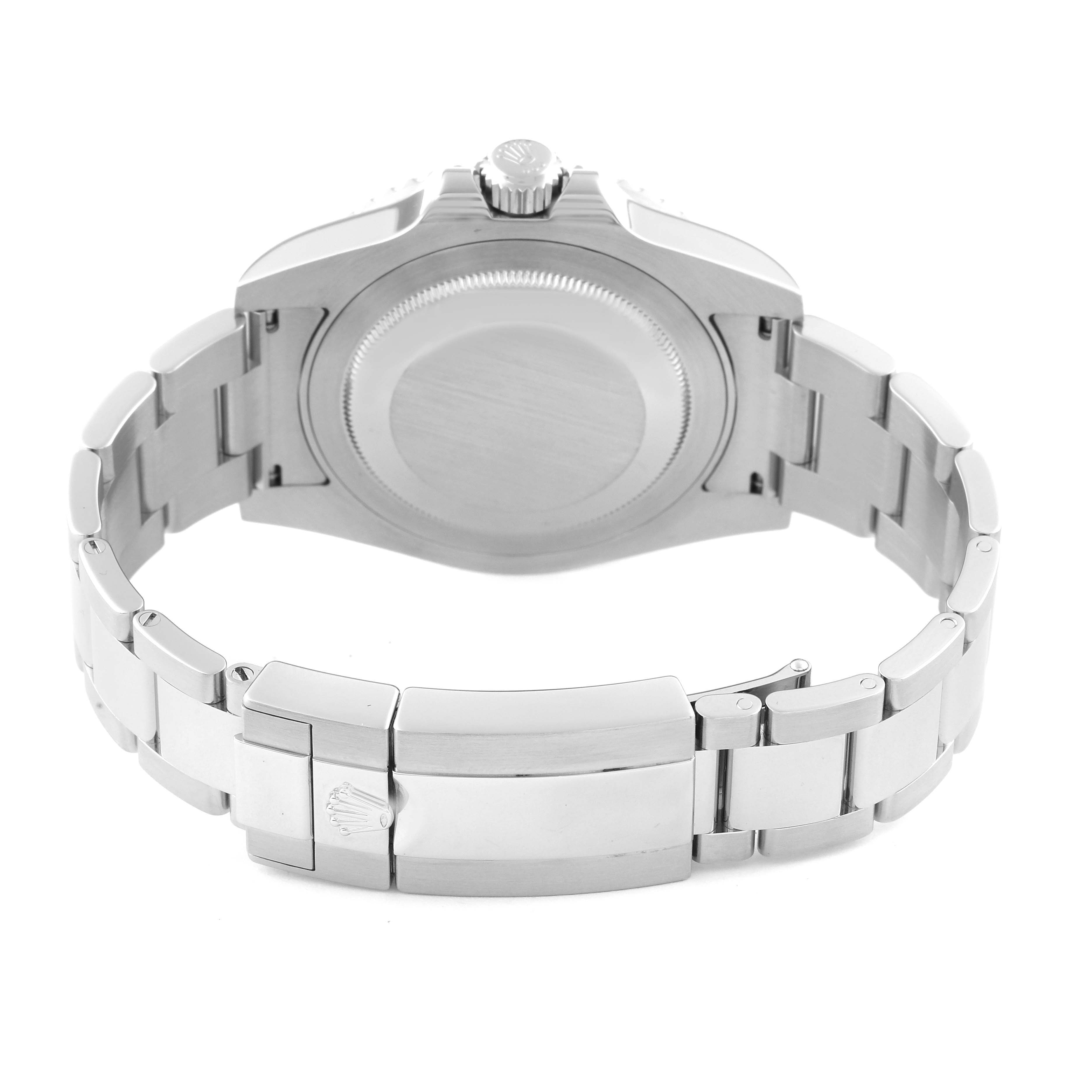 The image shows the back case and bracelet of a Rolex GMT-Master 116710 Men
s Stainless Steel Black Dial 116710 Men
s Stainless Steel Black Dial watch from a rear angle.