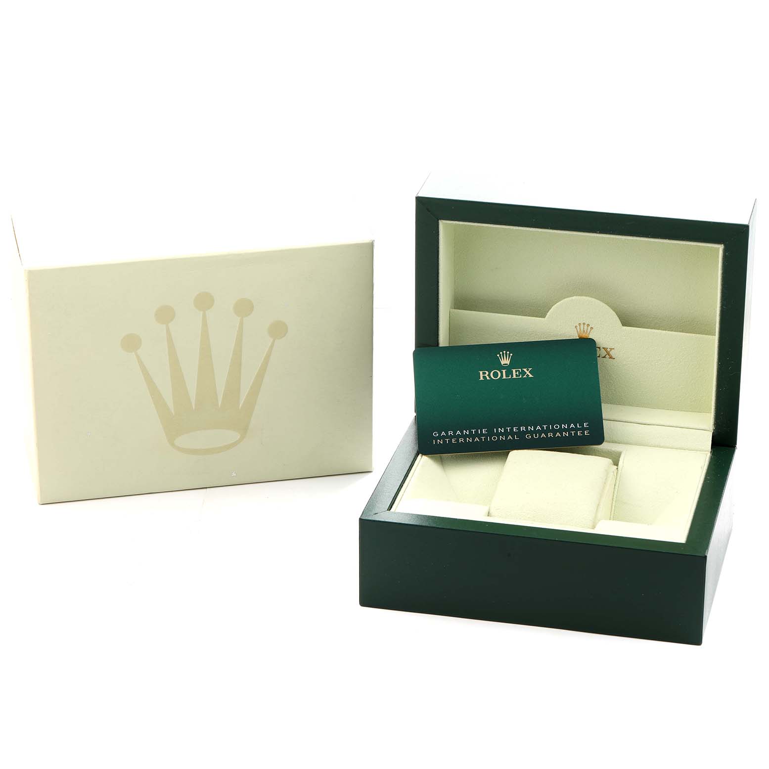 The image shows the packaging and guarantee card for a Rolex Oyster Perpetual 276200 Women
s Stainless Steel Blue Dial watch, including a box and outer sleeve.