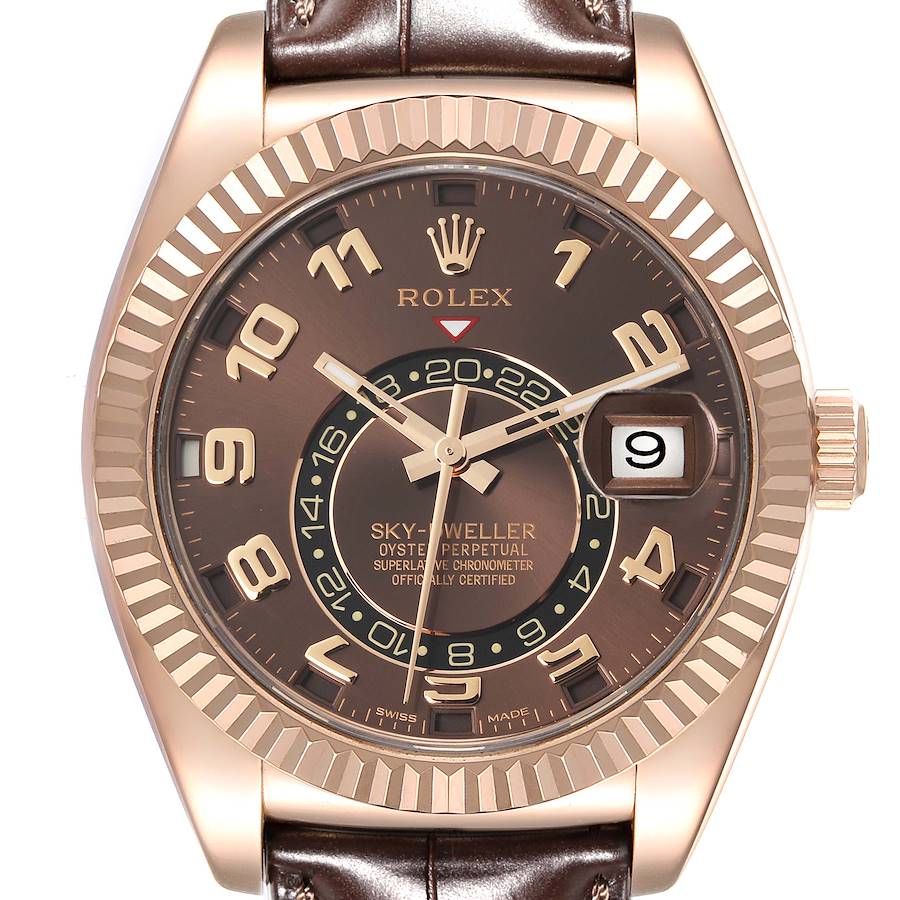 Rolex Sky-Dweller Everose Chocolate Brown Dial Rose Gold Watch 326135 Box Card SwissWatchExpo