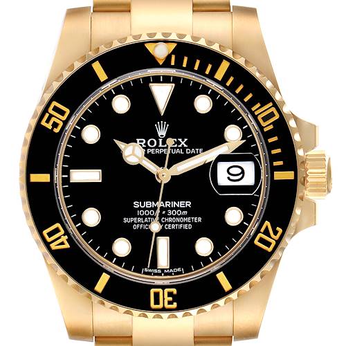 Photo of Rolex Submariner Black Dial Yellow Gold Mens Watch 116618 Box Card