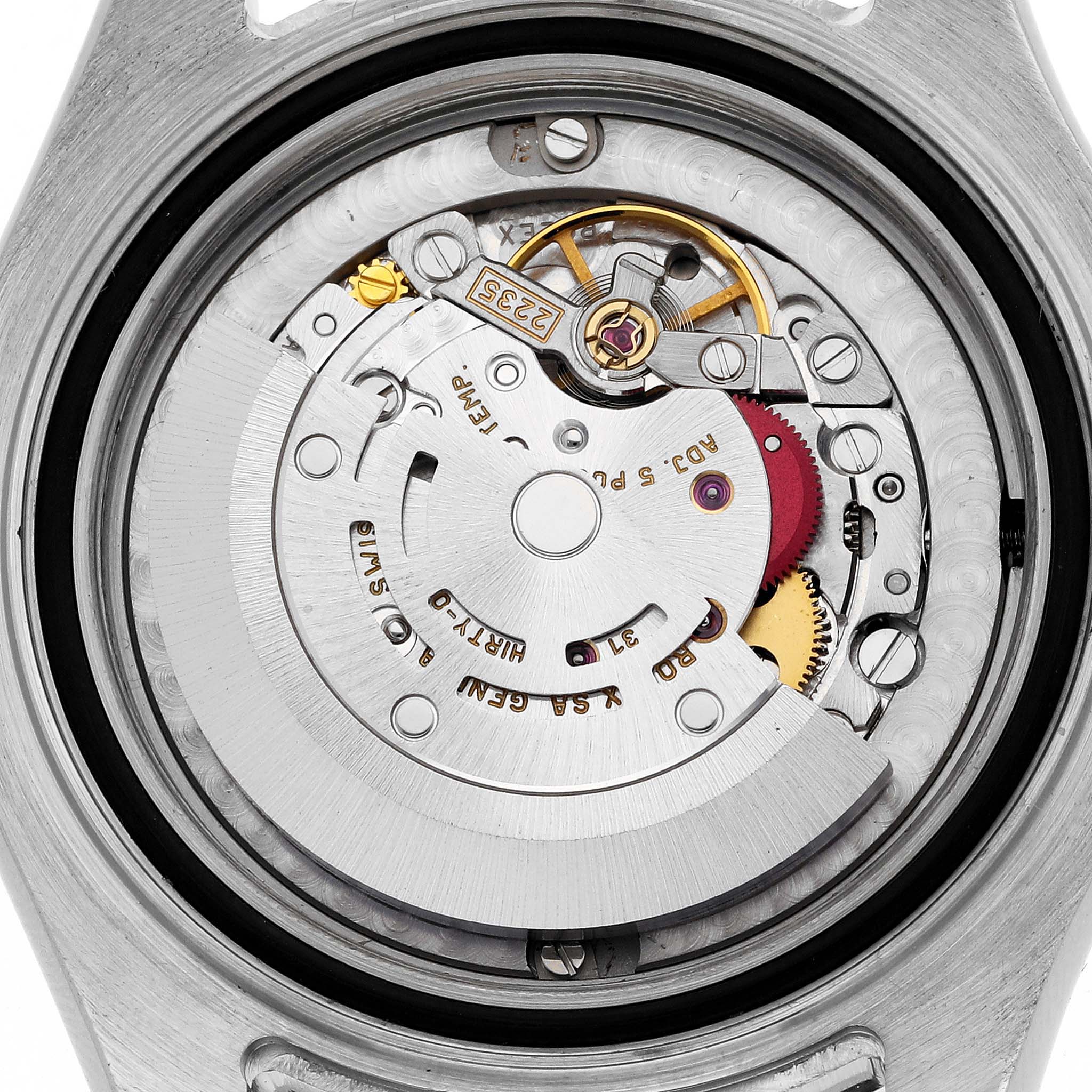 This image shows the movement and internal mechanics of a Rolex Yacht-Master 168622 Men's Stainless Steel Grey Dial 168622 Men's Stainless Steel Grey Dial watch from a top-down angle.