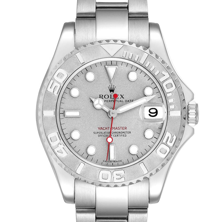 Rolex Yachtmaster 35 Midsize Steel Platinum Mens Watch 168622 Box Papers SwissWatchExpo