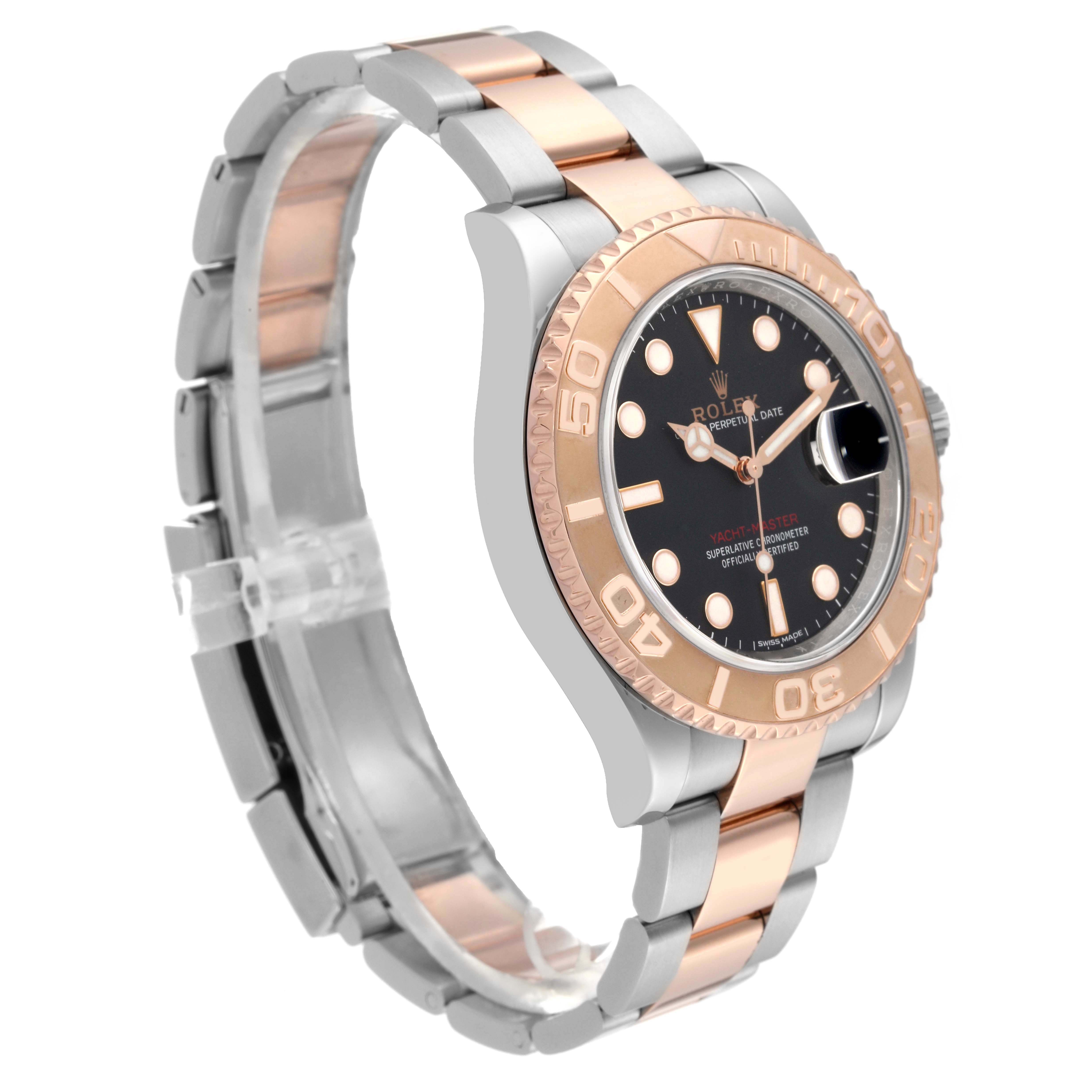 The Rolex Yacht-Master 116621 Men's Steel and Gold (two tone) Black Dial 116621 Men's Steel and Gold (two tone) Black Dial watch is shown at a 3/4 angle, displaying the bracelet, bezel, and face.