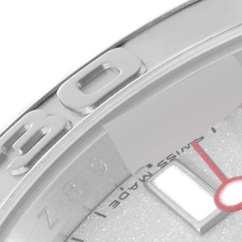 This close-up image shows part of the bezel and dial of a Rolex Yacht-Master 16622 Men's Stainless Steel Silver Dial 16622 Men's Stainless Steel Silver Dial watch.