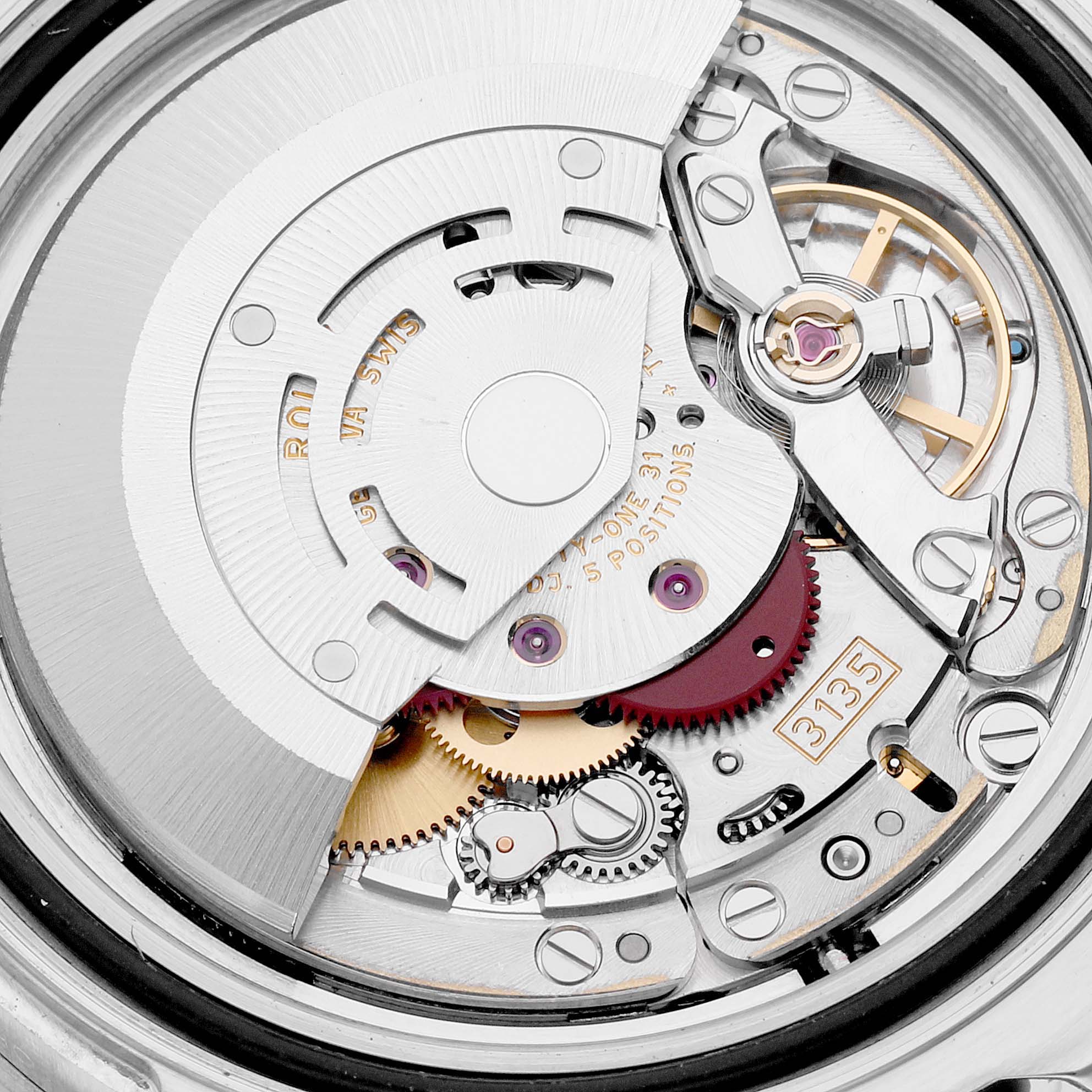The image shows a close-up of the movement mechanism of a Rolex Yacht-Master 16622 Men's Stainless Steel Silver Dial 16622 Men's Stainless Steel Silver Dial watch.