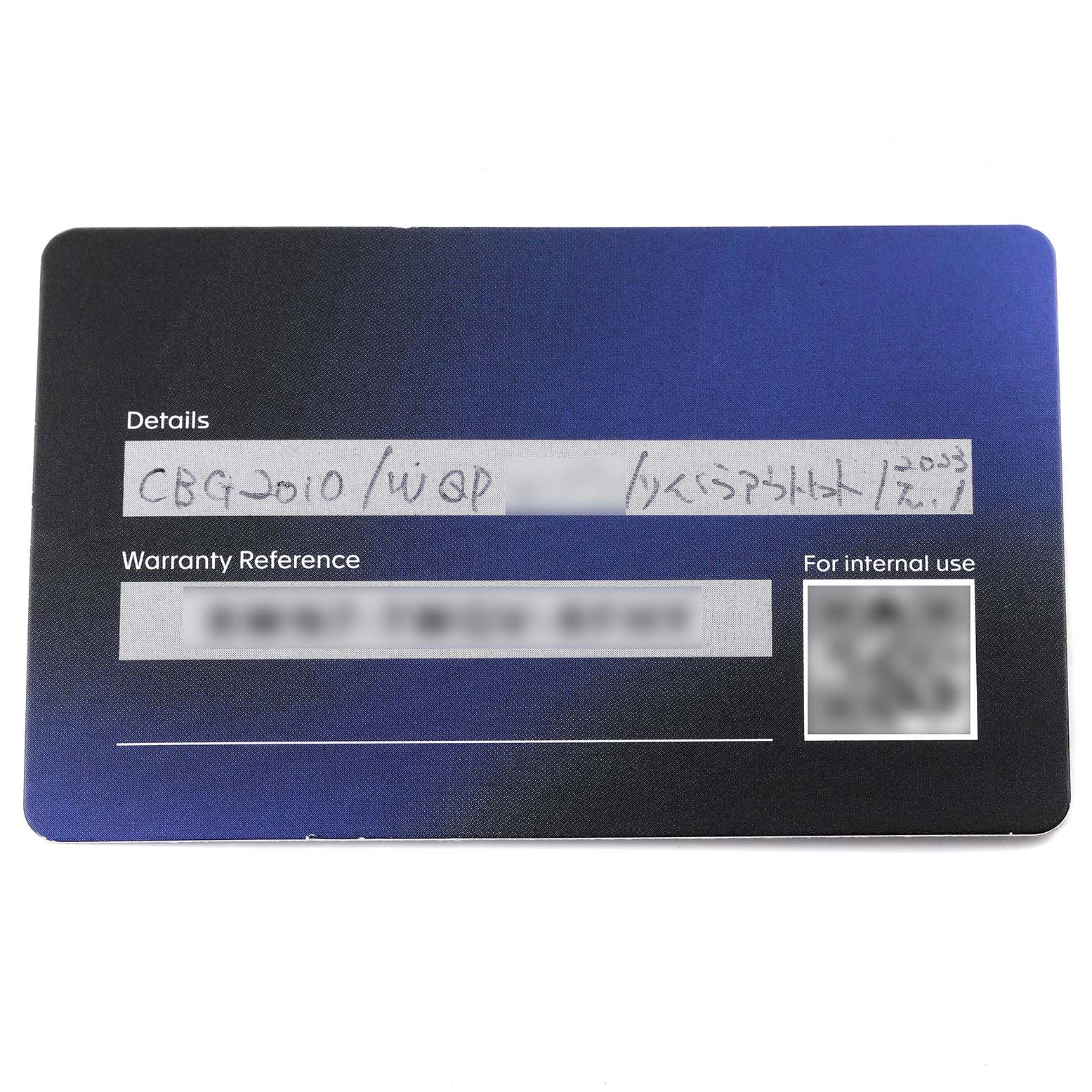 This image shows a warranty card for a Tag Heuer Carrera CBG2010 Men's Stainless Steel Transparent Dial CBG2010 Men's Stainless Steel Transparent Dial model watch.