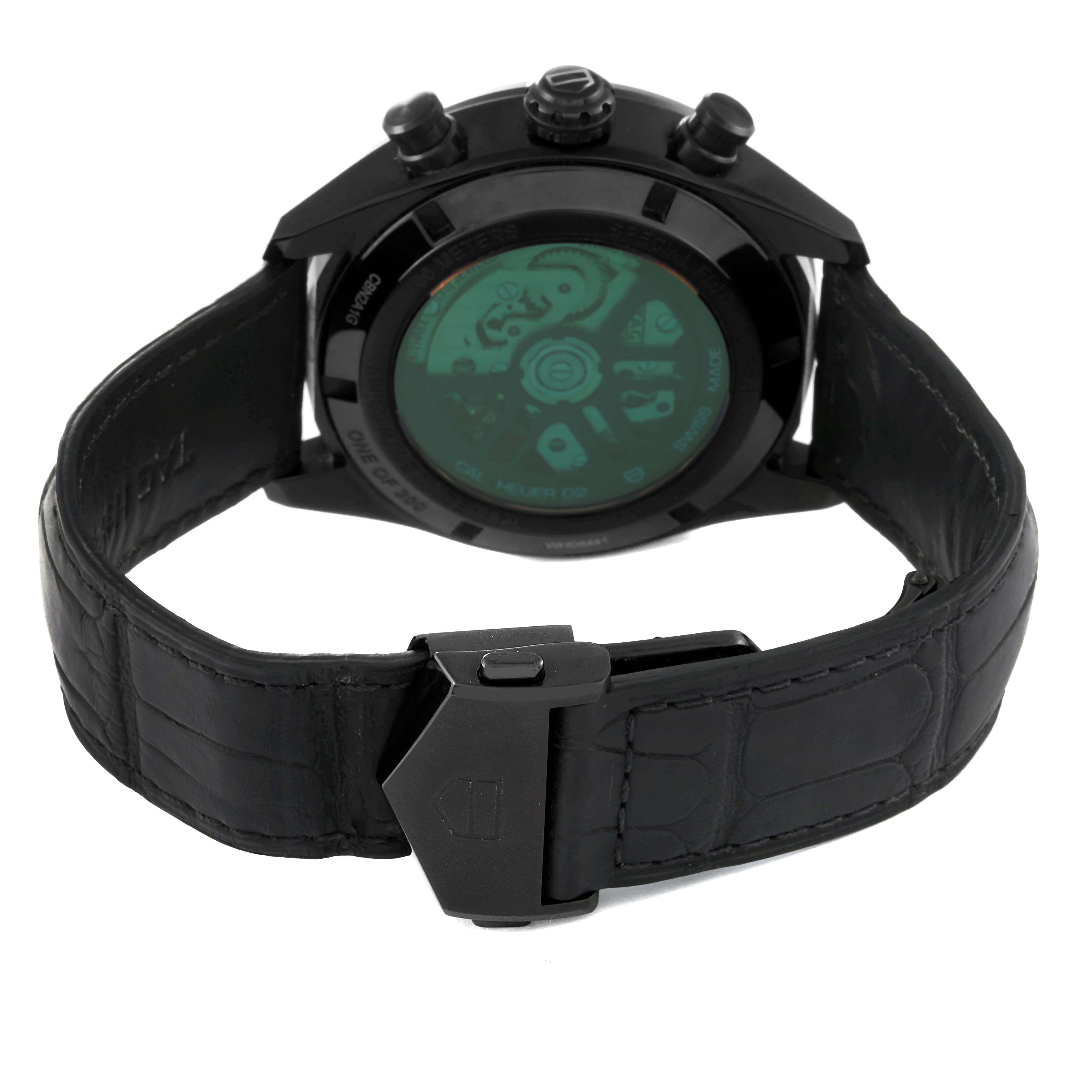 The image shows the back and clasp of a Tag Heuer Carrera CBN2A1G.FC6501 Men's Stainless Steel Black Dial CBN2A1G.FC6501 Men's Stainless Steel Black Dial watch.